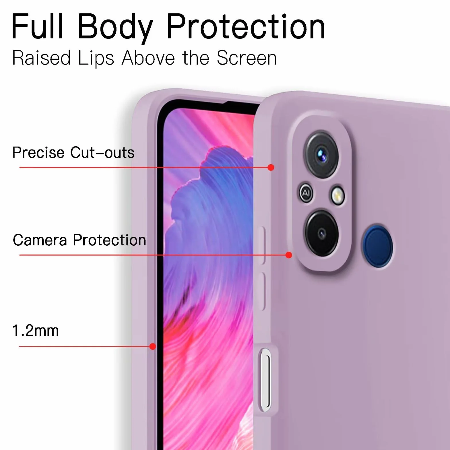 HULLIN Kolorowe silikonowe etui na telefon komórkowy, pasuje do Redmi 12C / Redmi 11A (6,71"), trawiaste, fioletowe