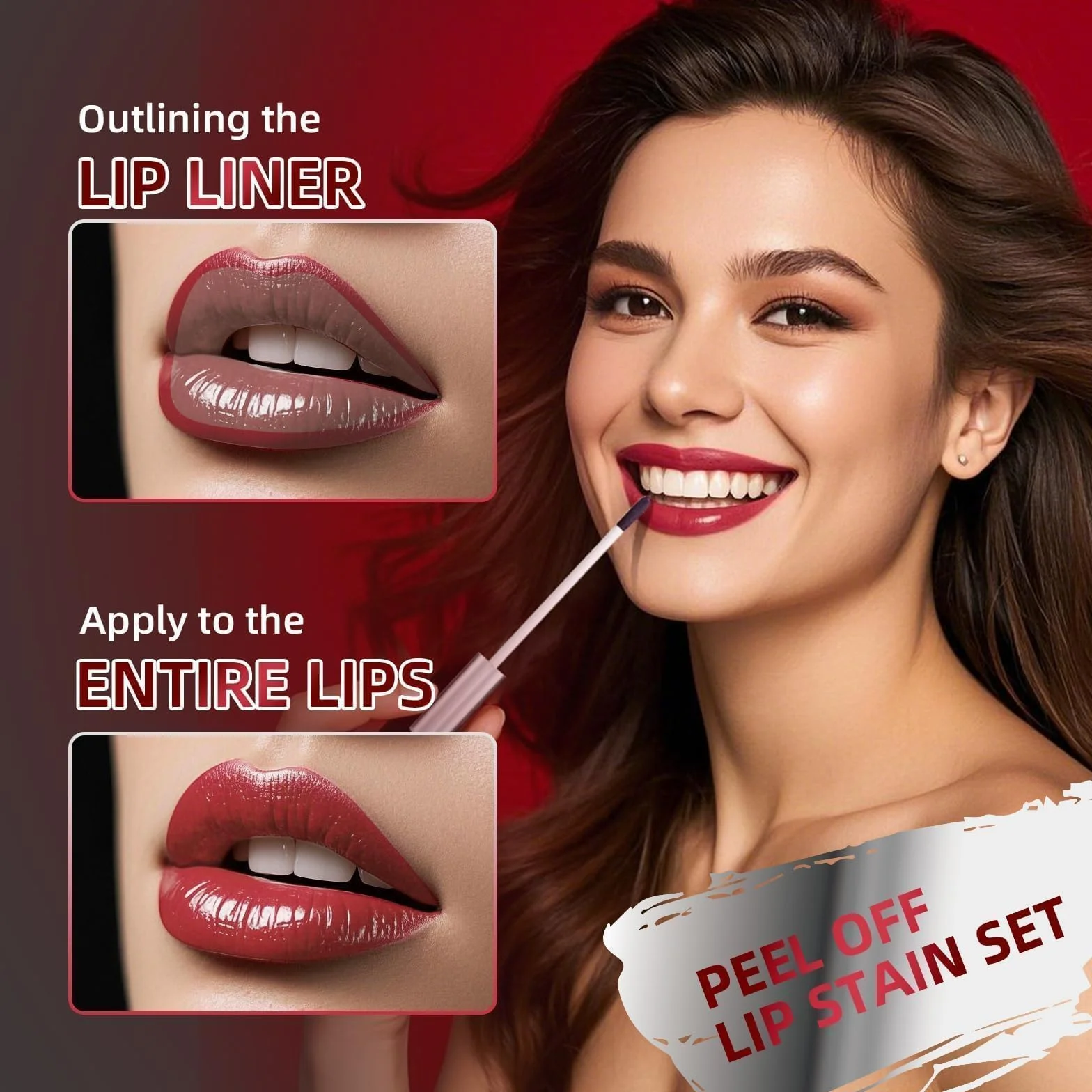 Prreal 3-Piece Peel Off Lip Liner Stain Set with Setting Spray and Tweezers, Long Lasting Matte Tint