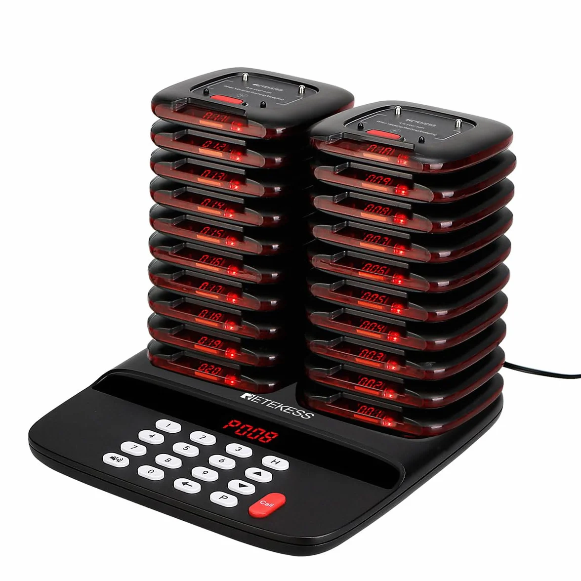 Retekess TD183 Bezprzewodowy System Przywoławczy, Pager z Podwójnym ładowaniem, Pager 30H 300mAh, FSK Long Distance 800M, Buzzer Pagera, Zapytanie o Historię Połączeń, Szpital, Logistyka