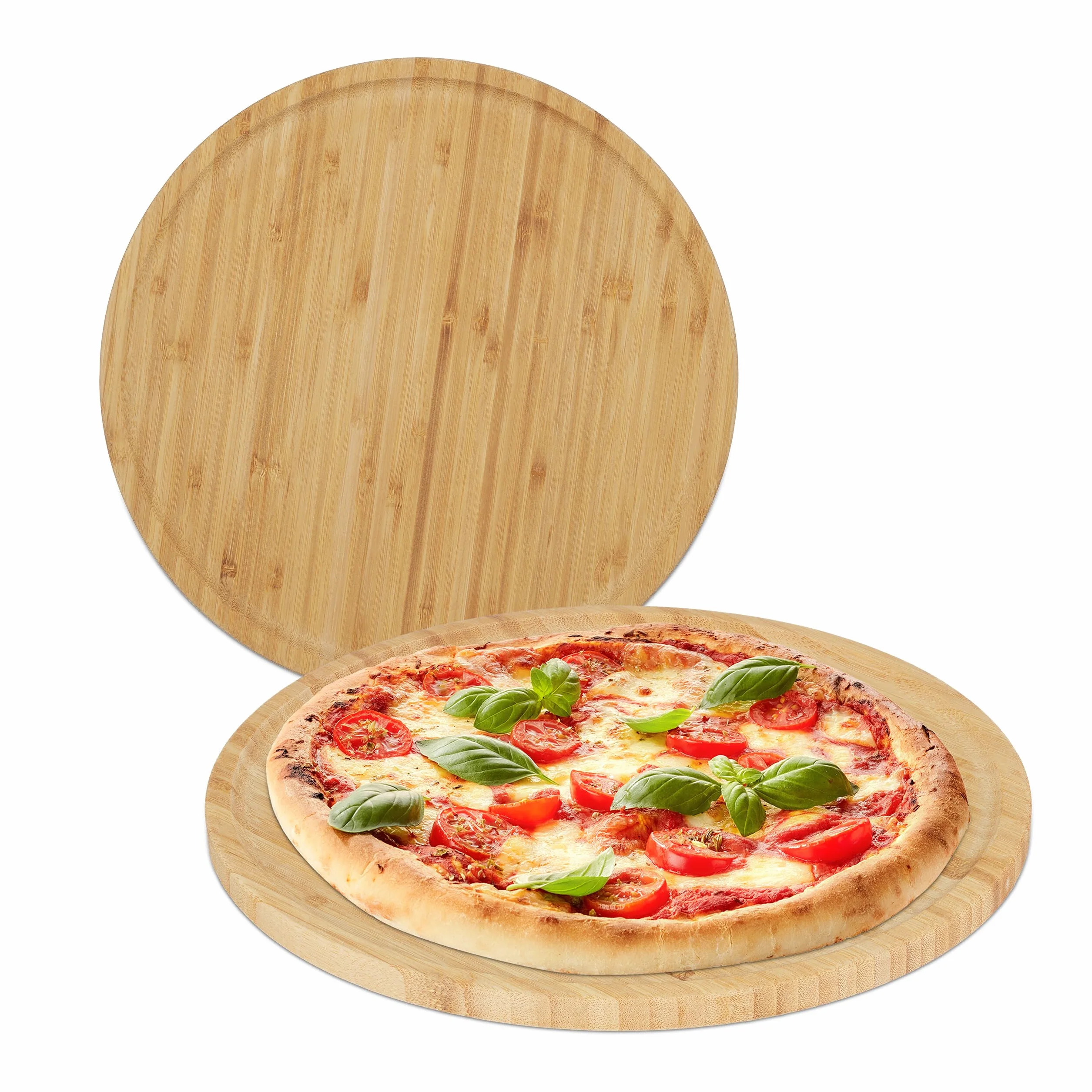 Relaxdays Talerze do pizzy zestaw 2 sztuk bambus Ø 32 cm deska do serwowania pizzy