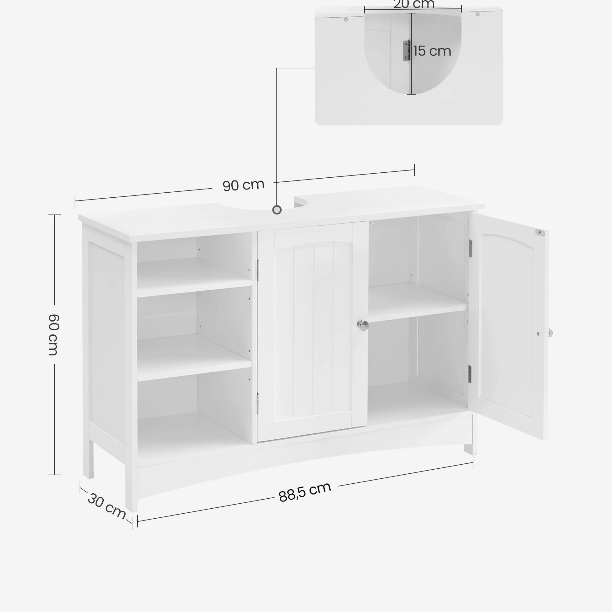 VASAGLE Szafka pod umywalkę 30 x 90 x 60 cm biały 2 drzwi