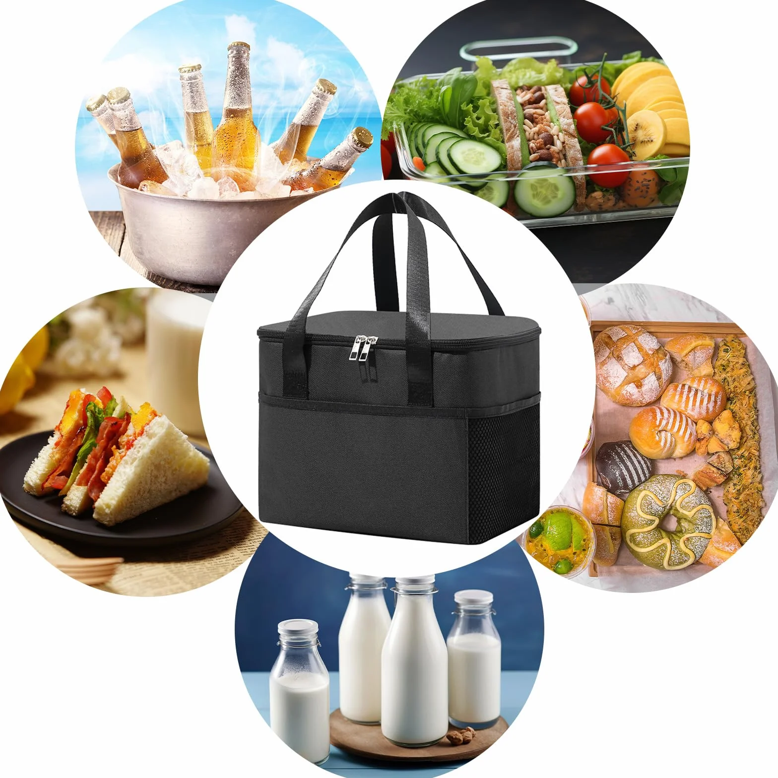 Składana torba termoizolacyjna na lunch, termiczny pojemnik na lunch 8 l, torba na lunch, 23 x 17,5 x 20 cm, zmywalna aluminiowa podszewka, izolacja termiczna i chłodzenie