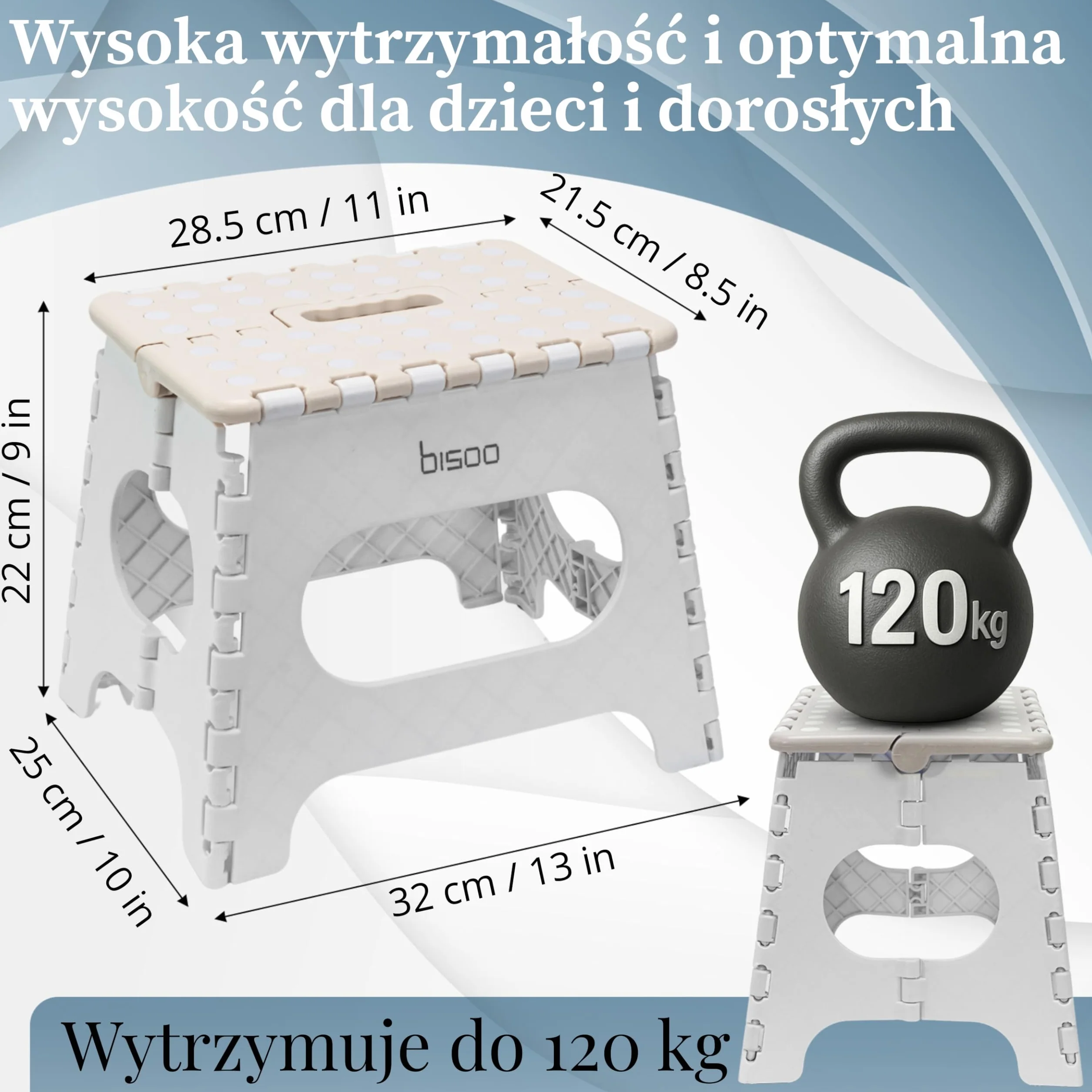 Bisoo SkładanyTaboret dla Dzieci – Antypoślizgowy Stopień Stołek do Toalety łazienki i Kuchni – Składany Przenośny i Poręczny Podnóżek Dziecięcy - 22 cm (Śmietana)