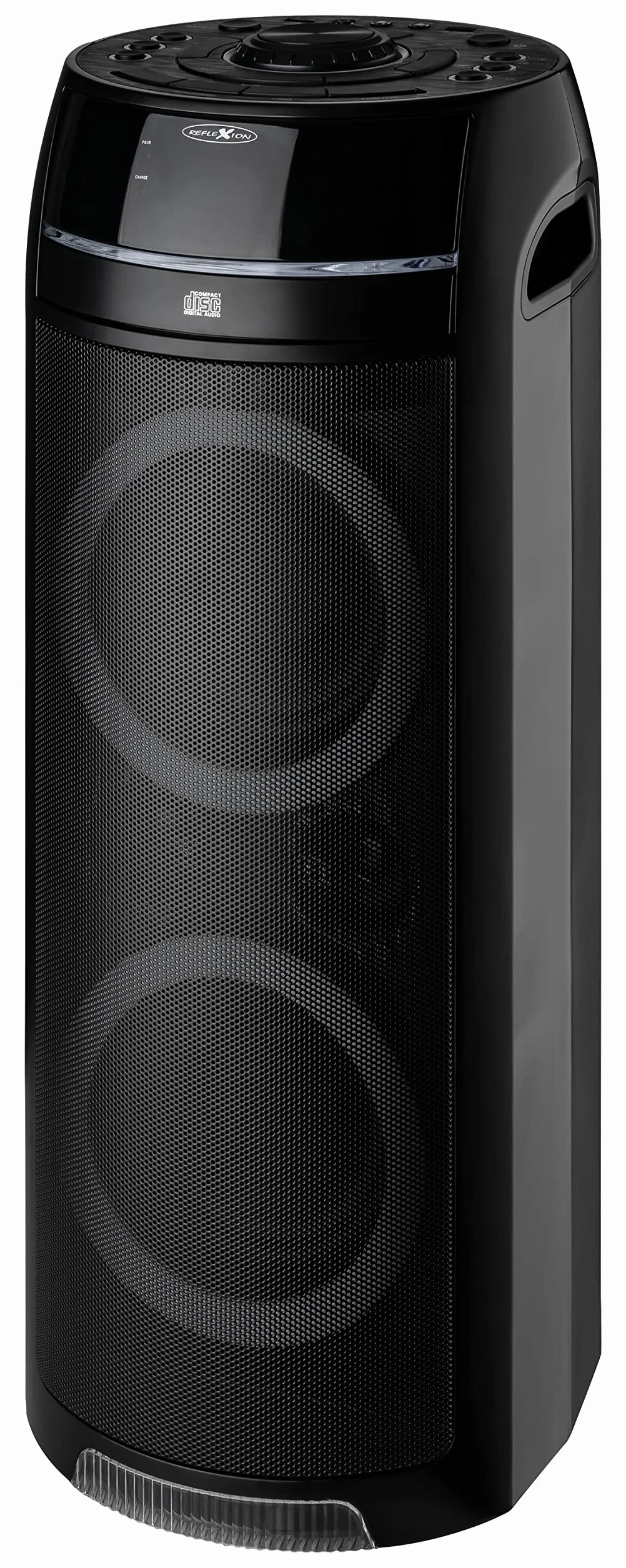 REFLEXION PS10BTCD przenośny głośnik Bluetooth, oświetlenie dyskotekowe LED, z wbudowanym odtwarzaczem CD, wszechstronne złącza, akumulator do 10 godzin muzyki, czarny