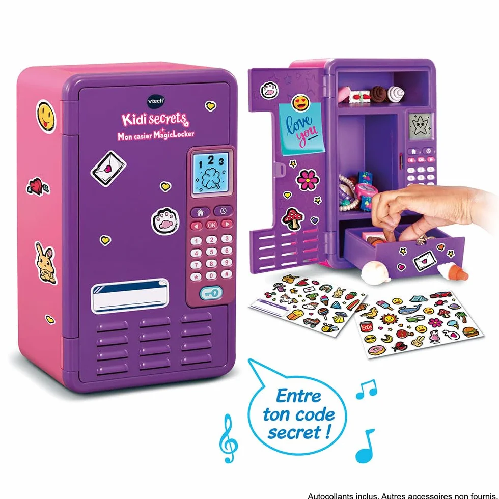 VTech - KidiSecrets, moja fioletowo-różowa szafka MagicLocker, tajny sejf z kodem, w ciąży, gry, budzik, niestandardowe pudełko skarbów, prezent dla dzieci w wieku 6-12 lat - Zawartość w języku