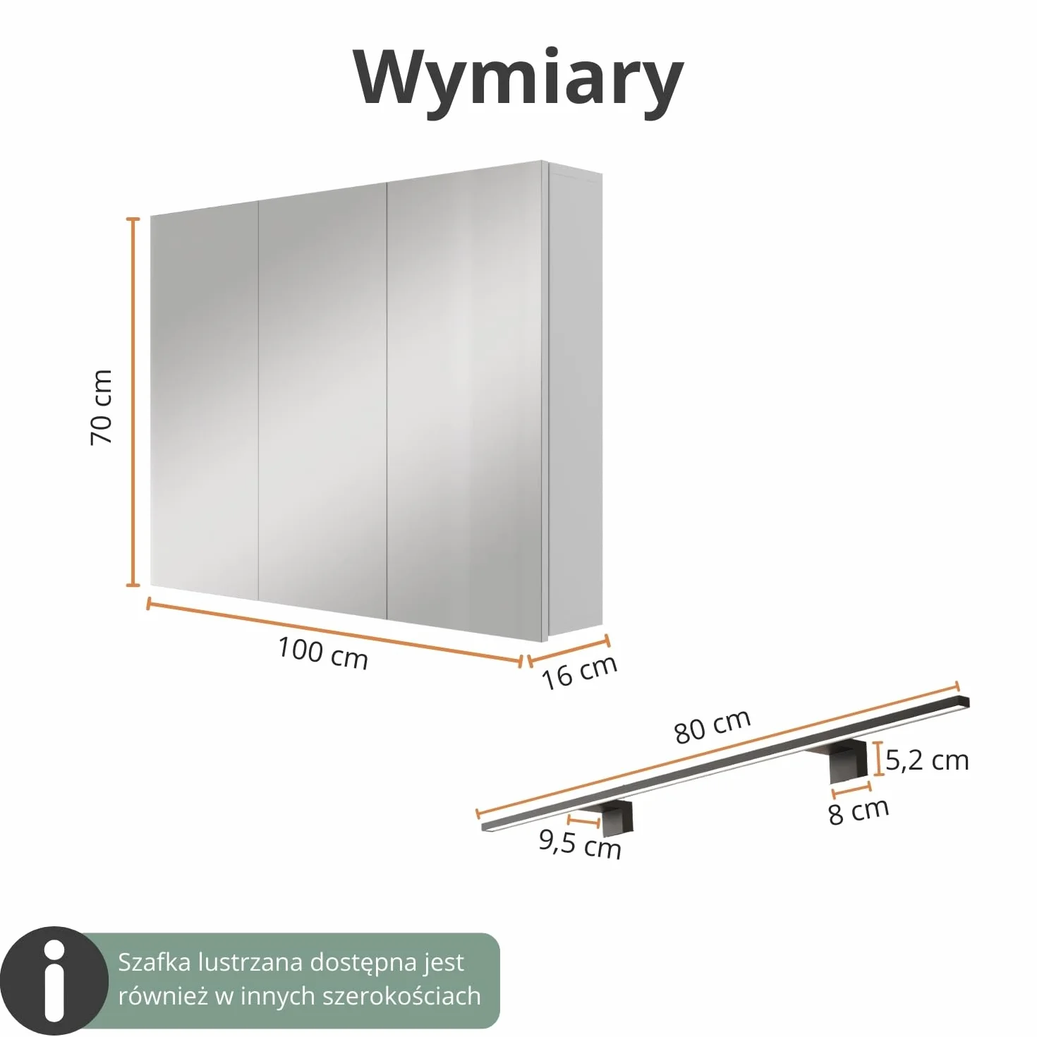 Planetmöbel ARIA Szafka z lustrem i oświetleniem 100 x 70 x 16 cm wisząca szafka łazienkowa Biało szara z gniazdkiem elektrycznym