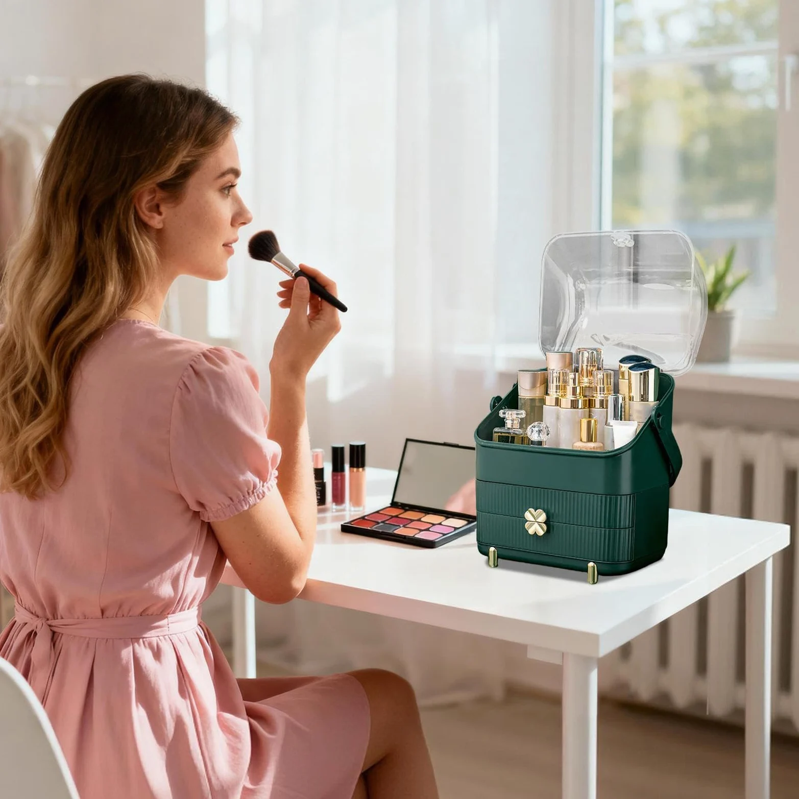 Organizer Na Blat Do Makijażu Półka Biurkowa Do Pędzli Biżuterii Perfum | Wodoodporny Pyłoszczelny Organizer Do Makijażu Z Przezroczystą Pokrywką Łazienkowy Do Toaletki, Biurka, Łazienki, Kuchni