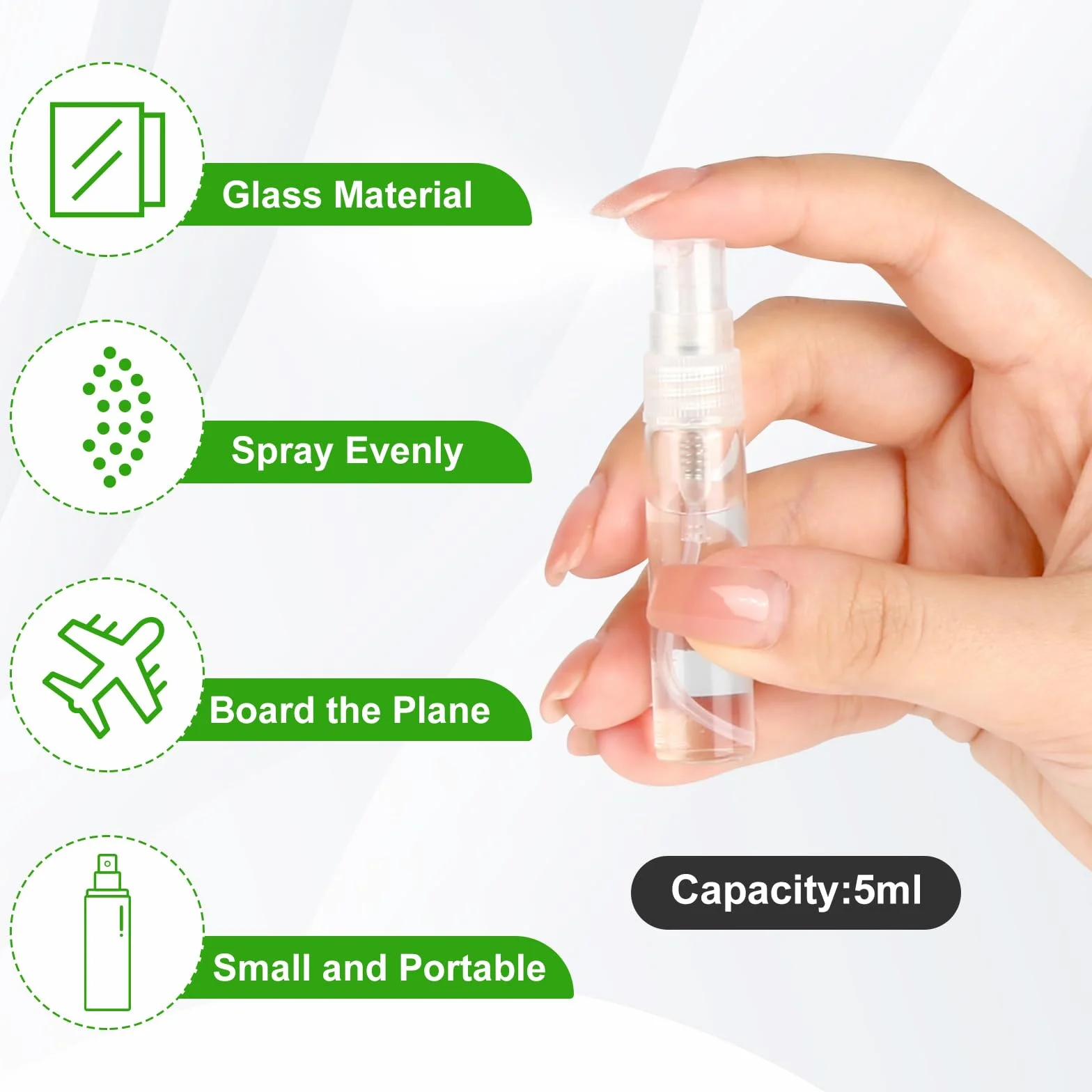RVLZKCPG 30 sztuk rozpylaczy do perfum, 5 ml, do ponownego napełniania, do użytku w podróży, małe butelki z rozpylaczem do perfum, przezroczyste, szklane, z lejkiem, pipetami, etykietami