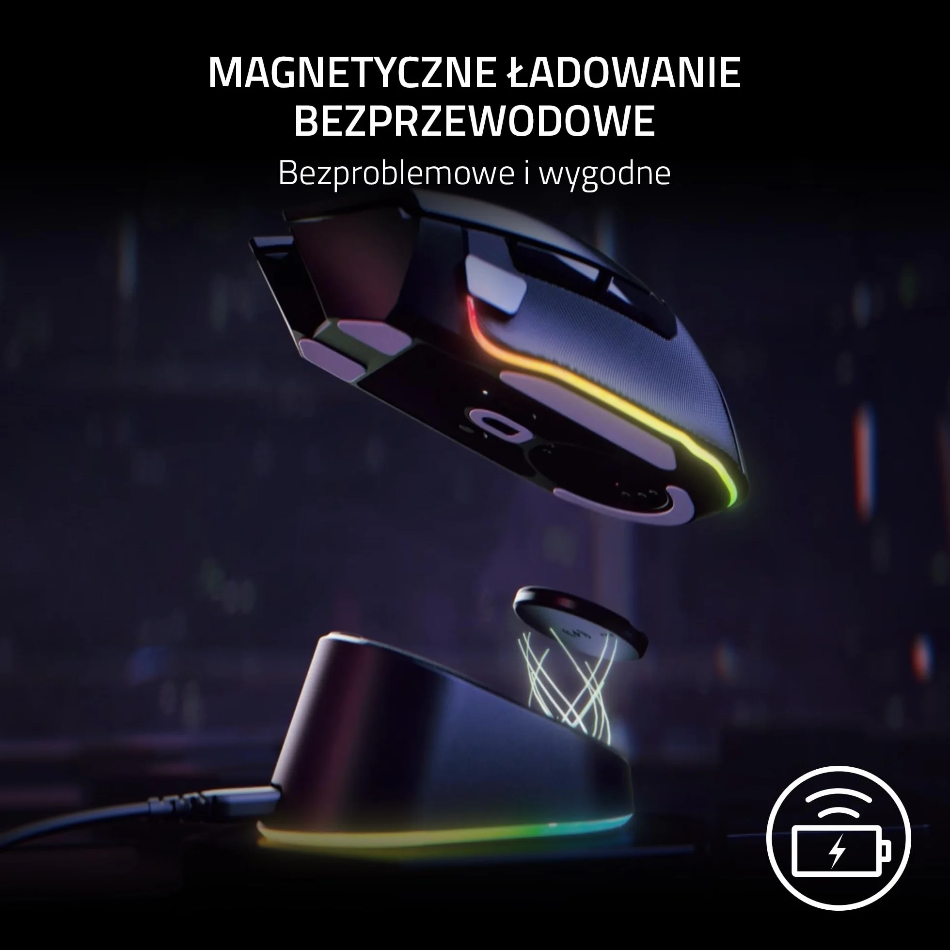 Razer Stacja dokująca do myszy i krążek ładujący – magnetyczna bezprzewodowa stacja ładująca i moduł ładujący dla kompatybilnych myszy (magnetyczna stacja dokująca ze statusem ładowania oświetlenie