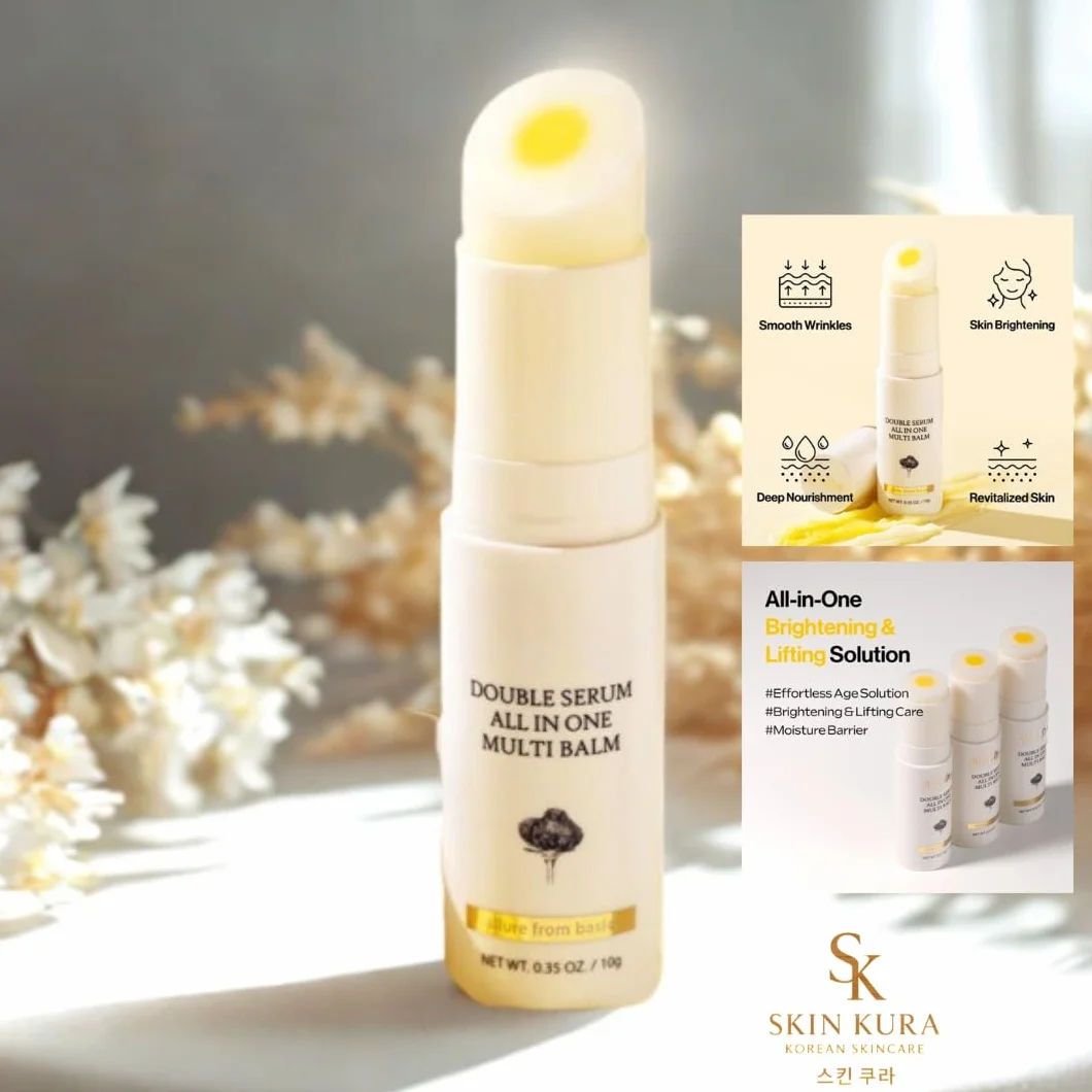 Skinkura White Truffle Double Serum Multi Balm – 3 w 1, nawilżający i rozjaśniający, przeciw starzeniu się do twarzy, szyi i oczu – wegański, hipoalergiczny, luksusowa pielęgnacja skóry 10 g