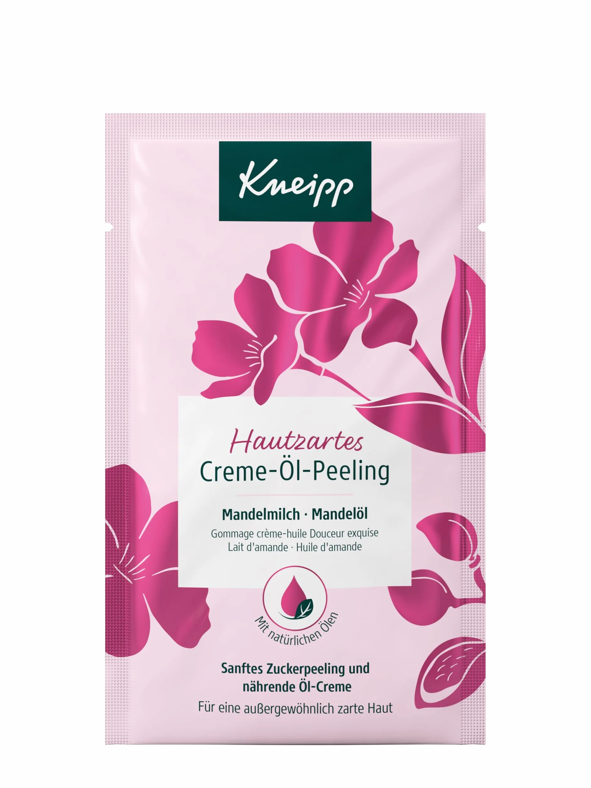 Kneipp Hautzartes peeling kremowo-olejkowy – peeling do ciała z cennym olejkiem migdałowym i delikatnymi kryształkami cukru – 15 x 40 ml