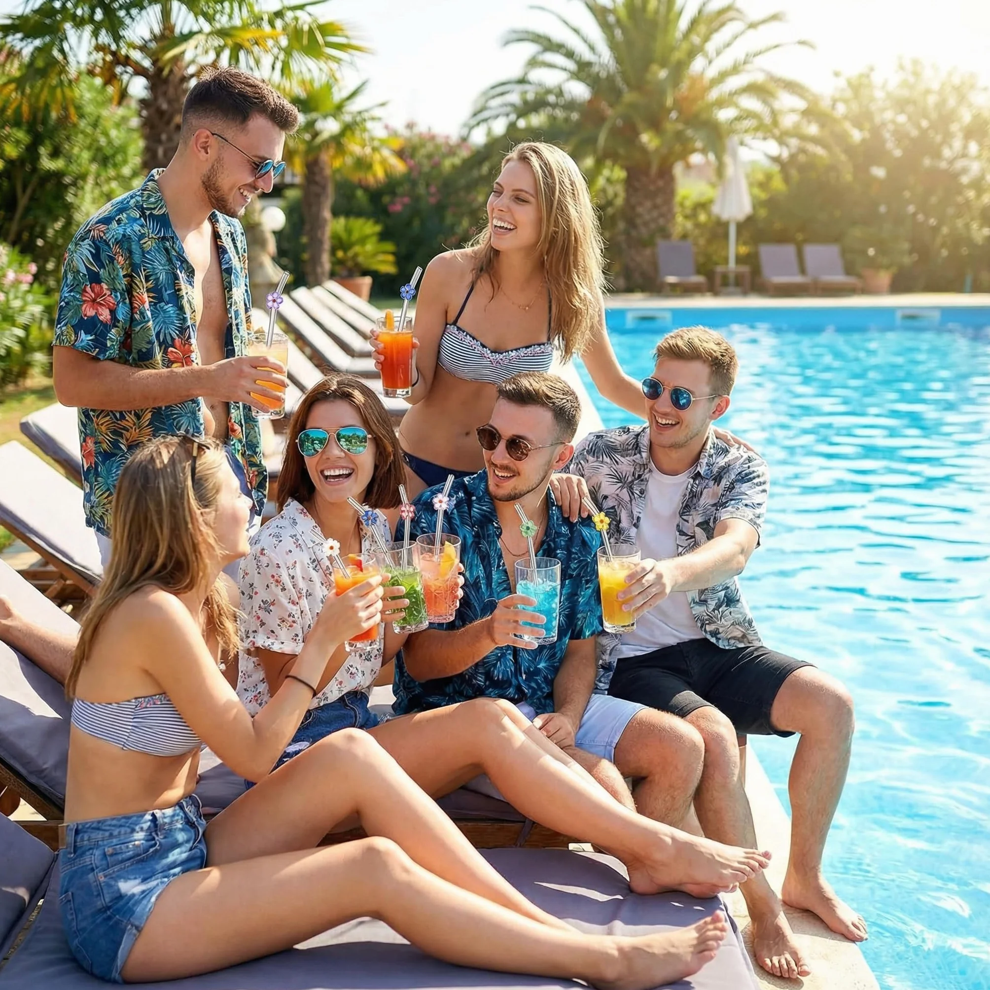 Szklane słomki wielokrotnego użytku 6 sztuk z szczotkami do czyszczenia do soków, koktajli, smoothie