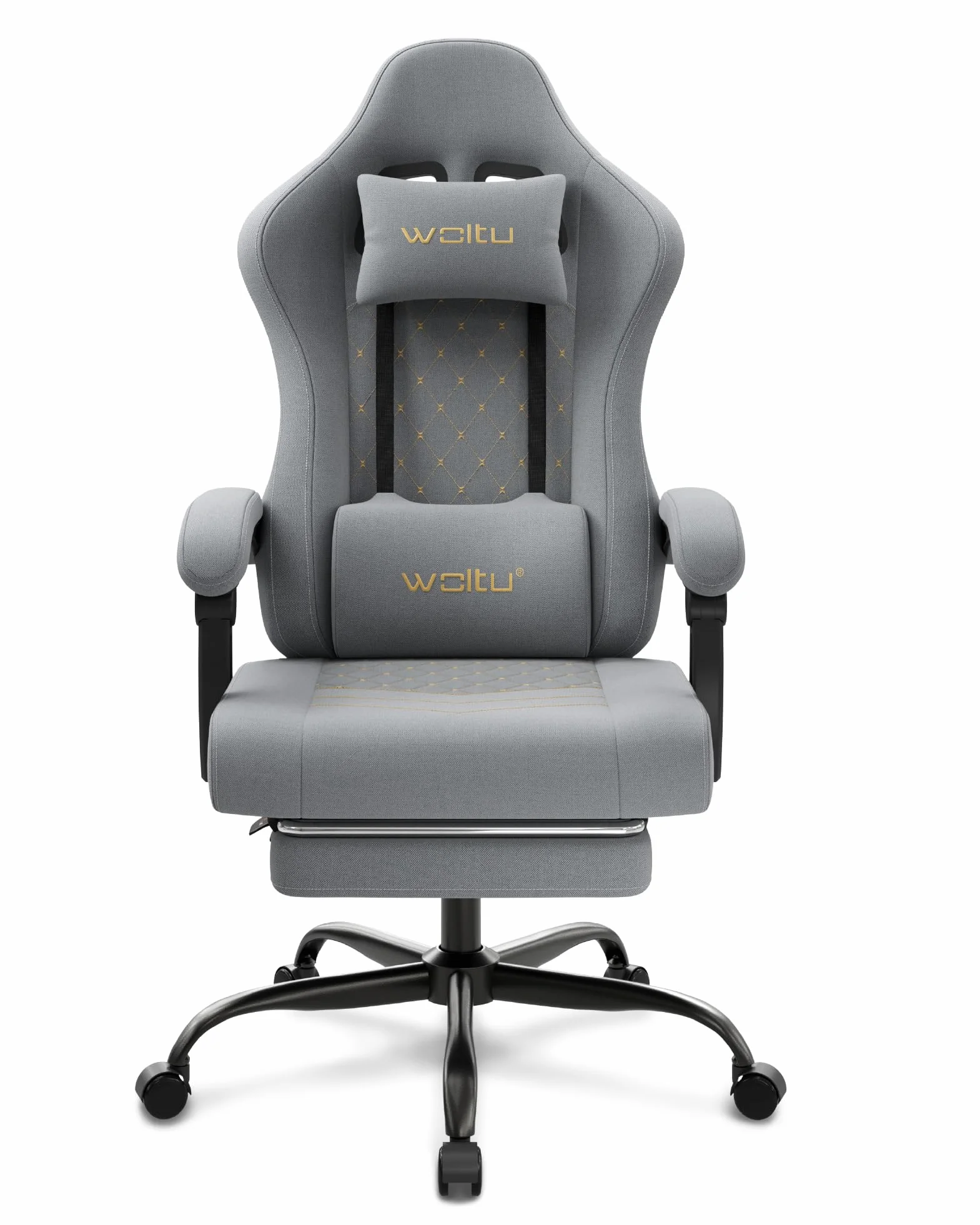 WOLTU Fotel gamingowy z funkcją masażu, krzesło komputerowe z poduszką z kieszeni, fotel dla graczy, ergonomiczny, obrotowy fotel z poduszką pod głowę, poduszka lędźwiowa, podnóżek, 150 kg,