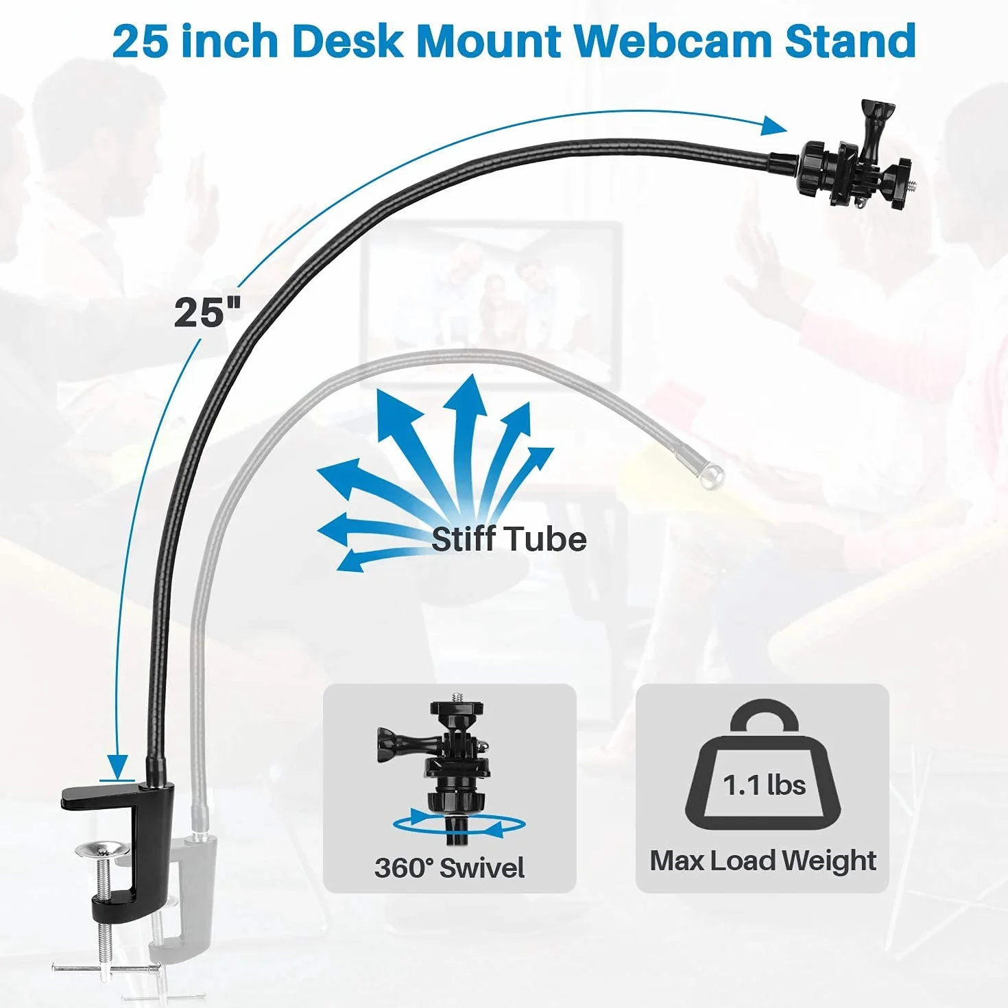 Webcam Stand, Upgraded Webcam Mount Stand with Flexible Gooseneck Arm and Clamp, Suit for Webcam C920,C922,C930