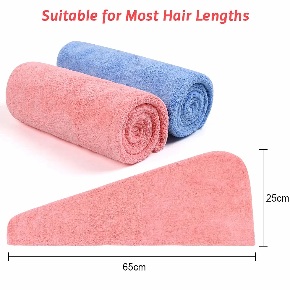 ACWOO Hair Turban Mikrofibra, 2 sztuki Turban Ręczniki Szybkoschnący ręcznik, Damski ręcznik do włosów Ręcznik na głowę Czepek pod prysznic z guzikiem, różowy/niebieski