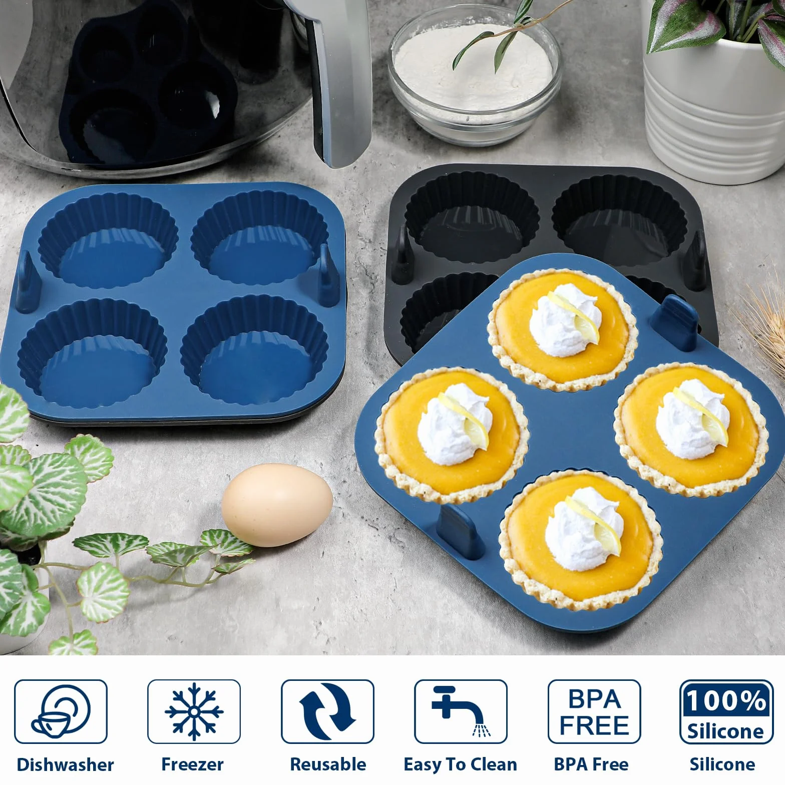 Webake Silikonowe Mini Foremki do Frytkownicy Powietrznej 7,6 cm, 4 szt., Forma do Quiche