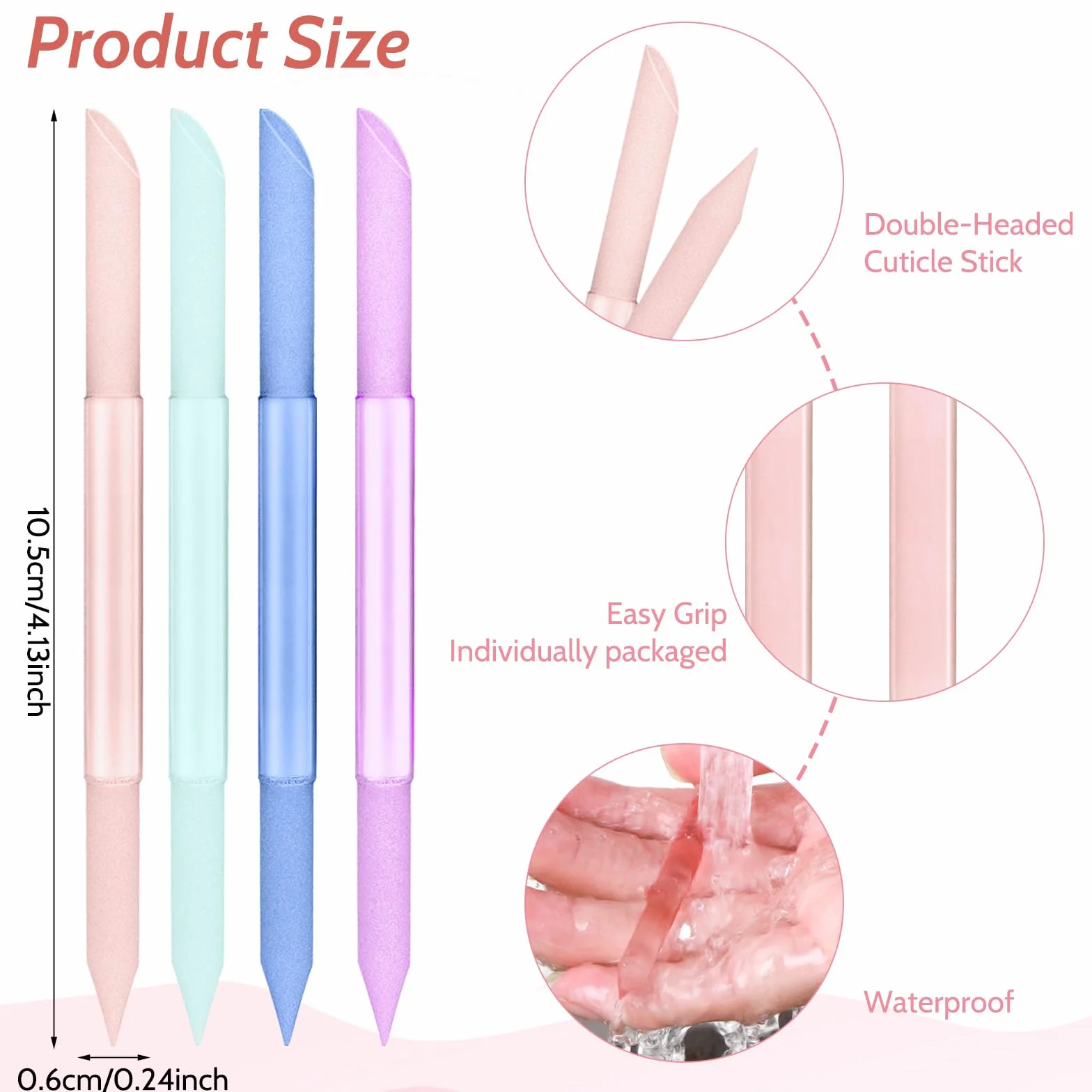 Giantree 4 szt. popychacz do skórek szklanych, podwójny drążek do manicure, profesjonalny precyzyjny przyrząd do usuwania skórek, do pielęgnacji naturalnych paznokci i skórek, 4 szt