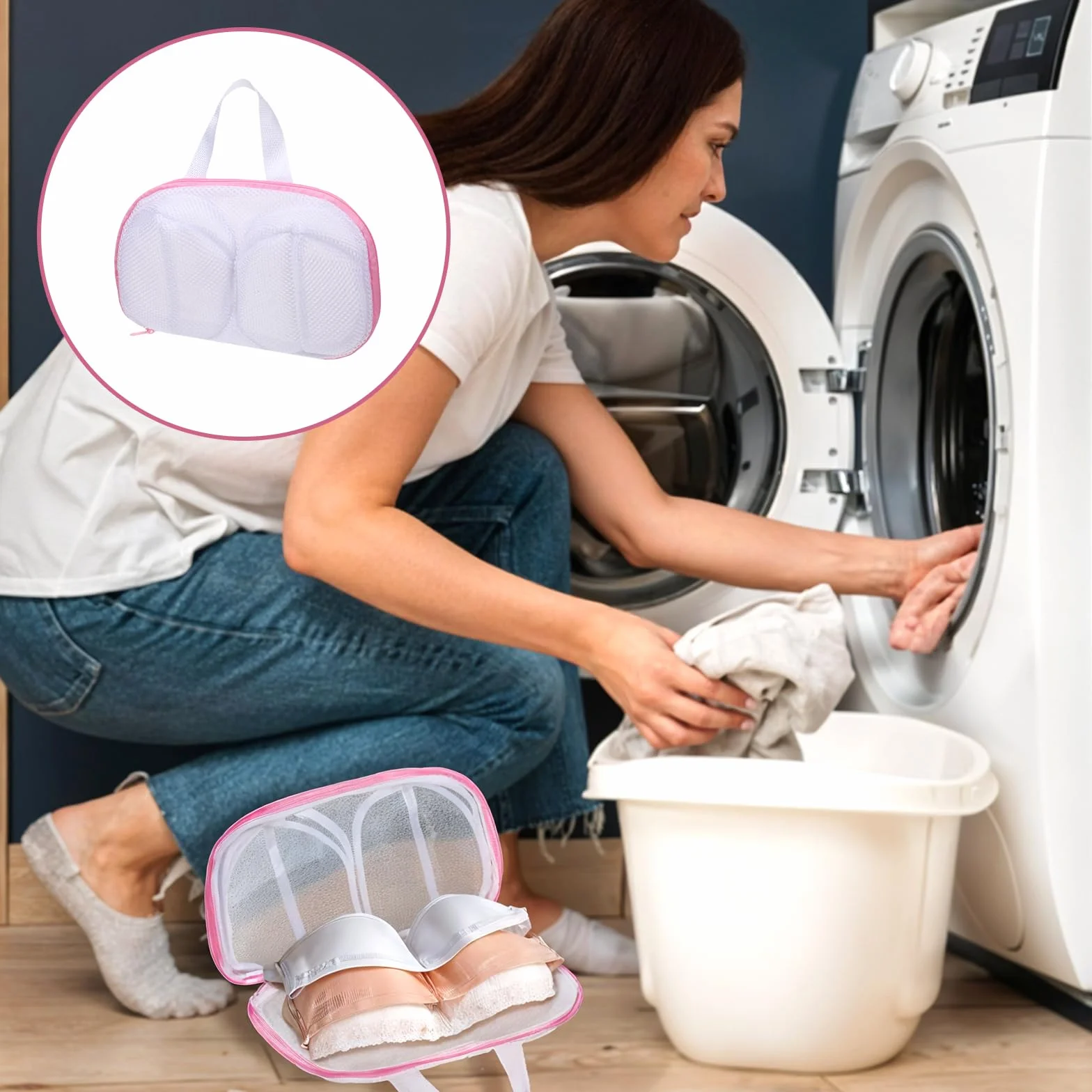 Worki do prania biustonosza, 2 szt., worki na pranie do pralki, siateczka, na bieliznę, z zamkiem błyskawicznym, do prania delikatnej bielizny, biustonosz (różowy)