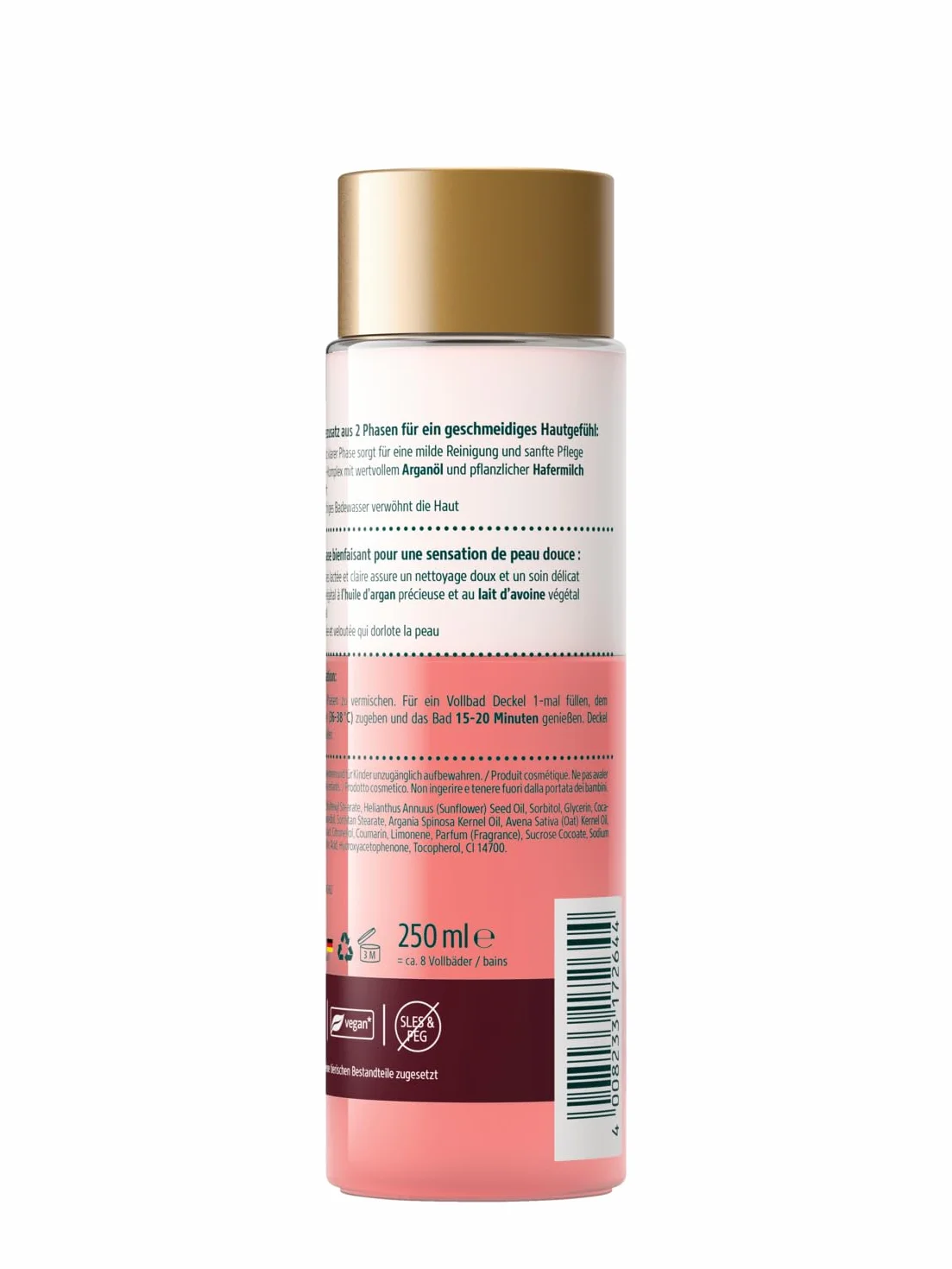 Kneipp 2-fazowe mleczko do kąpieli arganowe, luksusowy, rozpieszczający dodatek do kąpieli z roślinnego kompleksu mleczno-olejowego, cenny olej arganowy i mleko owsiane, łagodne czyszczenie i