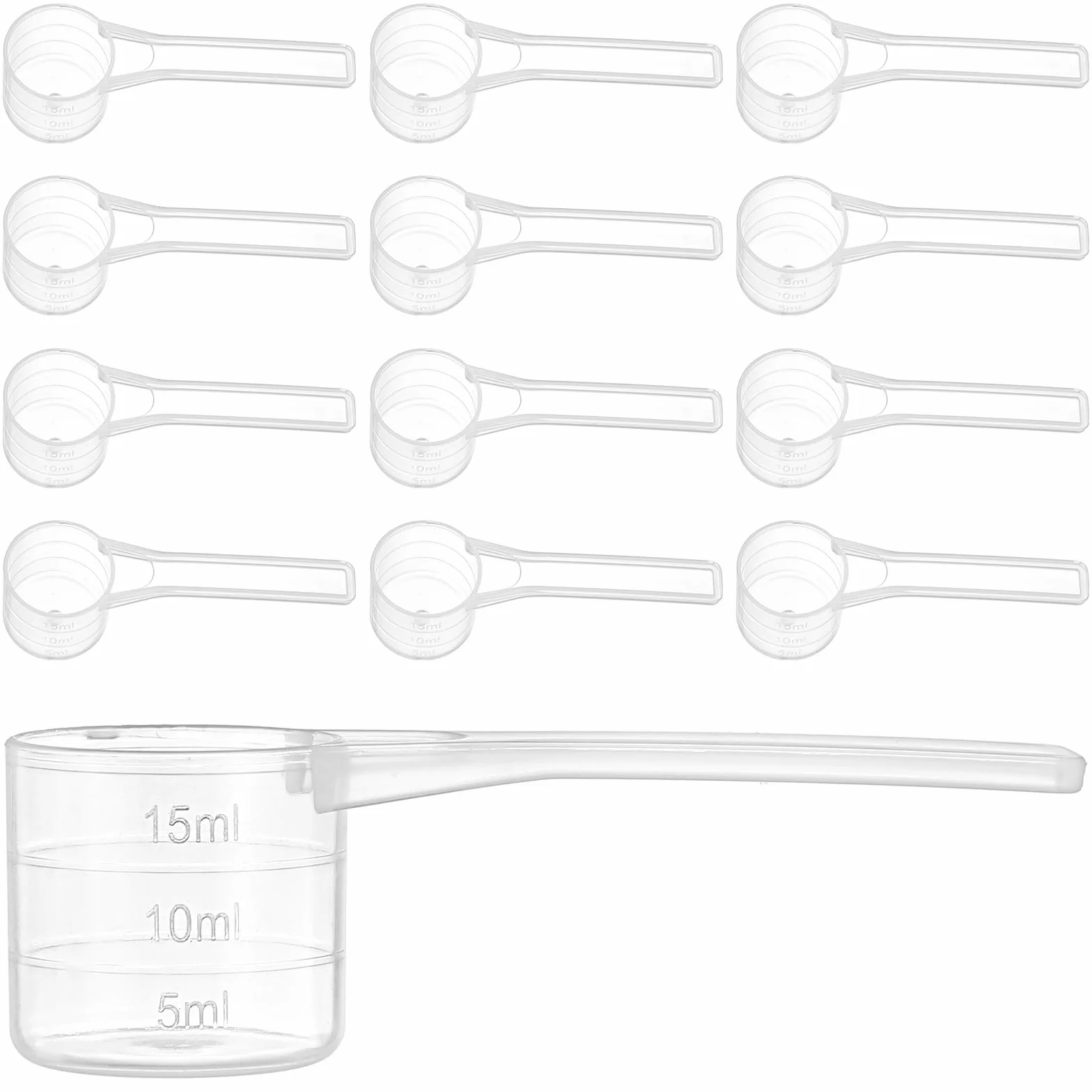 Plastikowe miarki 5 ml 10 ml 15 ml przezroczyste łyżki pomiarowe z długim uchwytem 12 szt