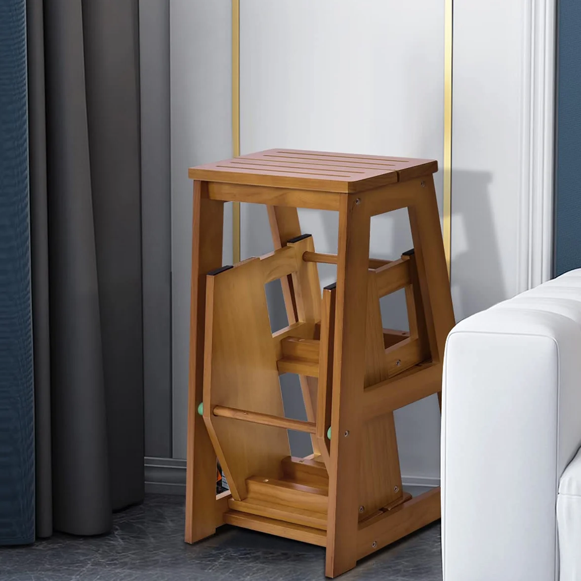 COSTWAY Drabinka taboret 3 stopnie składane krzesło 150 kg 66 cm drabina z litego drewna