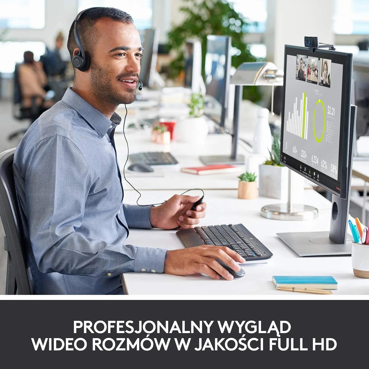 Logitech HD Pro Webcam C920 Połączenia Wideo W Wysokiej Jakości, Z Rozdzielczością Full Hd 1080P I Osłoną Migawki, Pc/Mac/Chromebook - Czarny