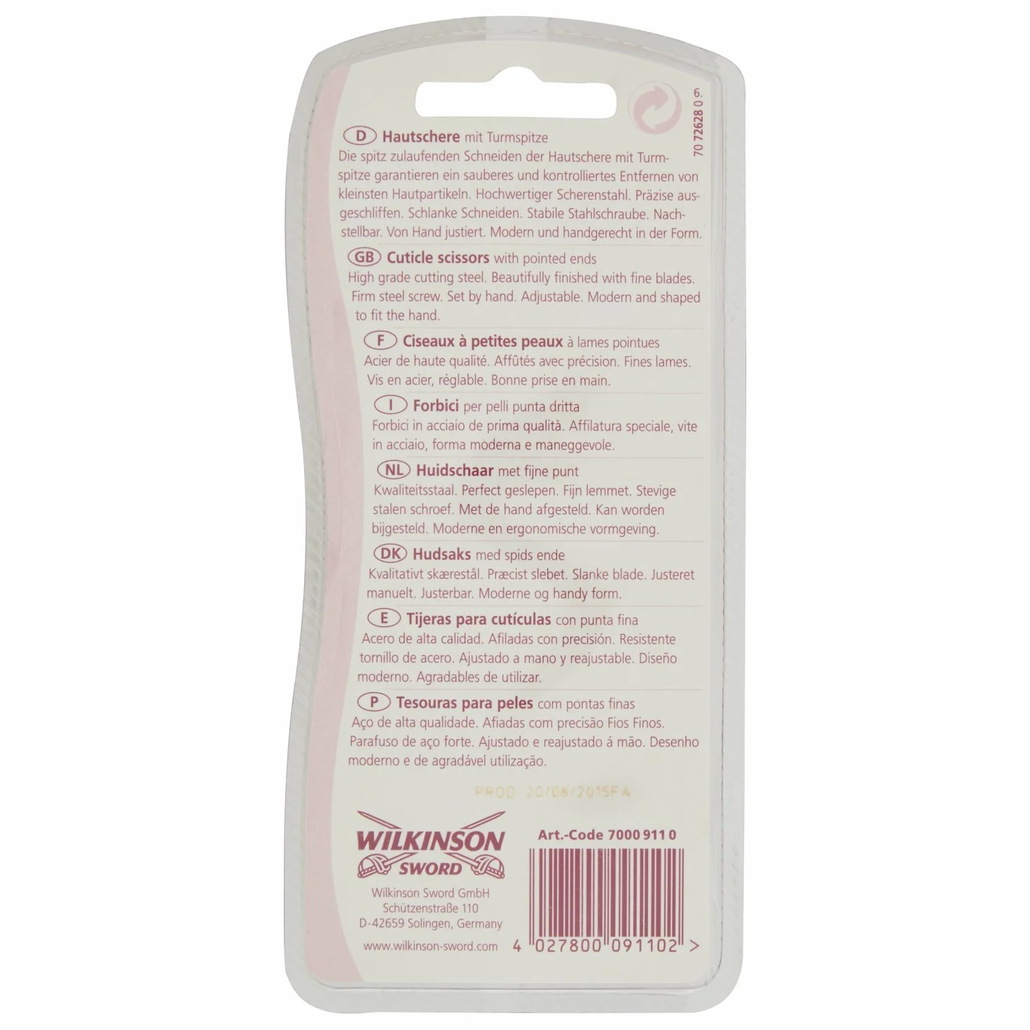 Wilkinson Sword Nożyczki do manicure nożyczki do skóry z wąską końcówką, 1 szt