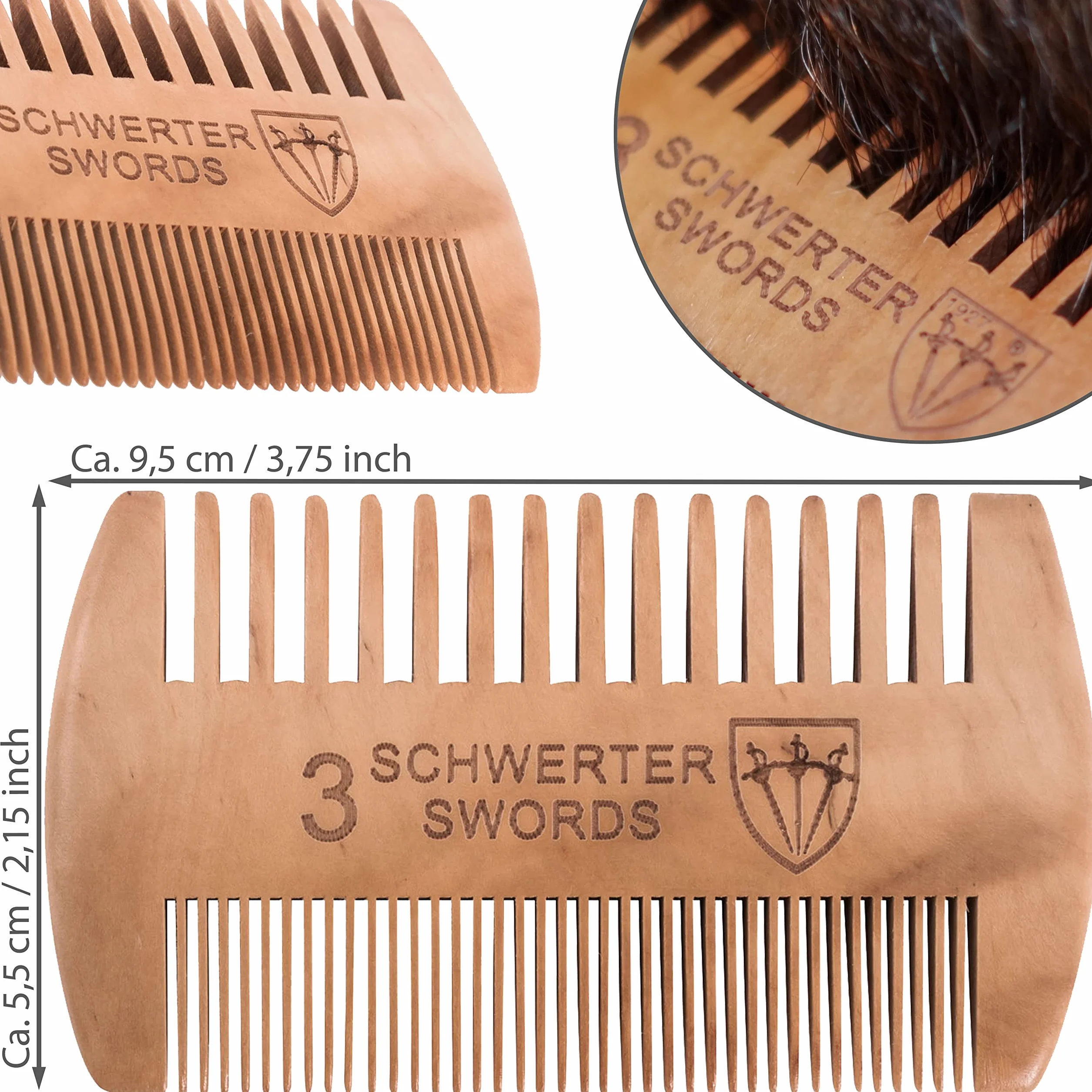 DREI SCHWERTER - Grzebień do brody Barba do wymagającej i codziennej pielęgnacji brody z dwoma różnymi ząbkami do każdego typu brody, markowa jakość z wytrzymałego drewna brzoskwiniowego (8688)