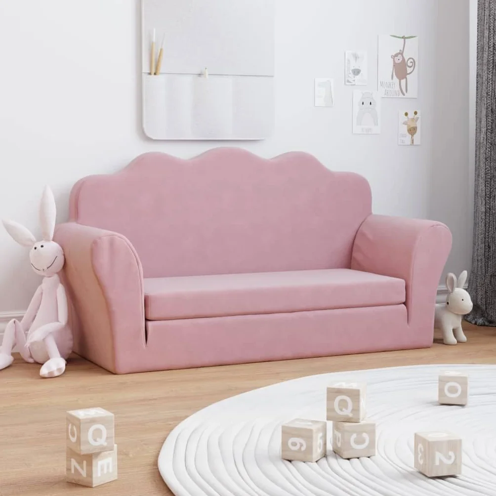 vidaXL 2-os. sofa dla dzieci rozkładana różowa miękki plusz kanapa dziecięca