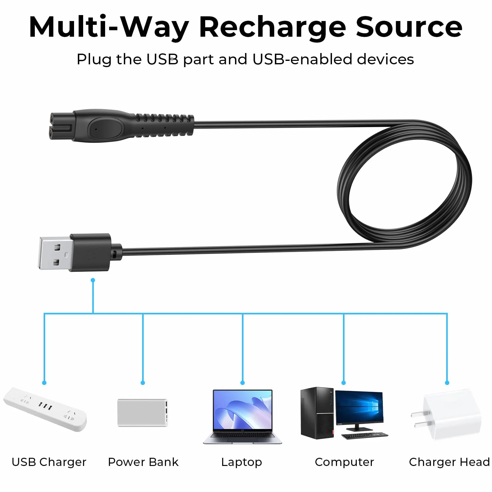 Kabel USB do ładowania 5 V kompatybilny z Philips QP2724 QP2720 QP2734 QP2824 QP4530 QP4631 MG7910 MG5910 MG9510 MG9520