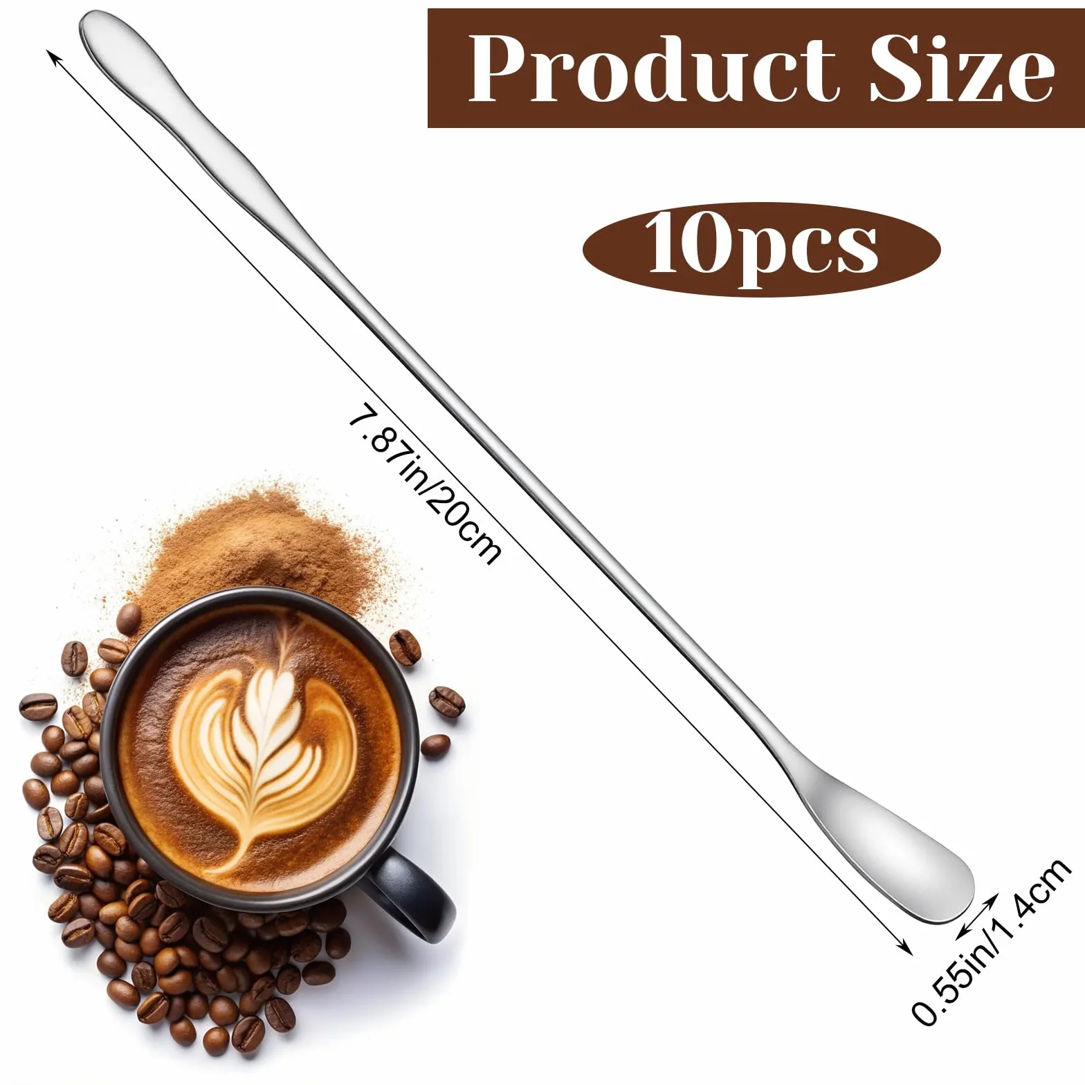 Łyżki do latte ze stali nierdzewnej 20 cm 10 szt srebrne