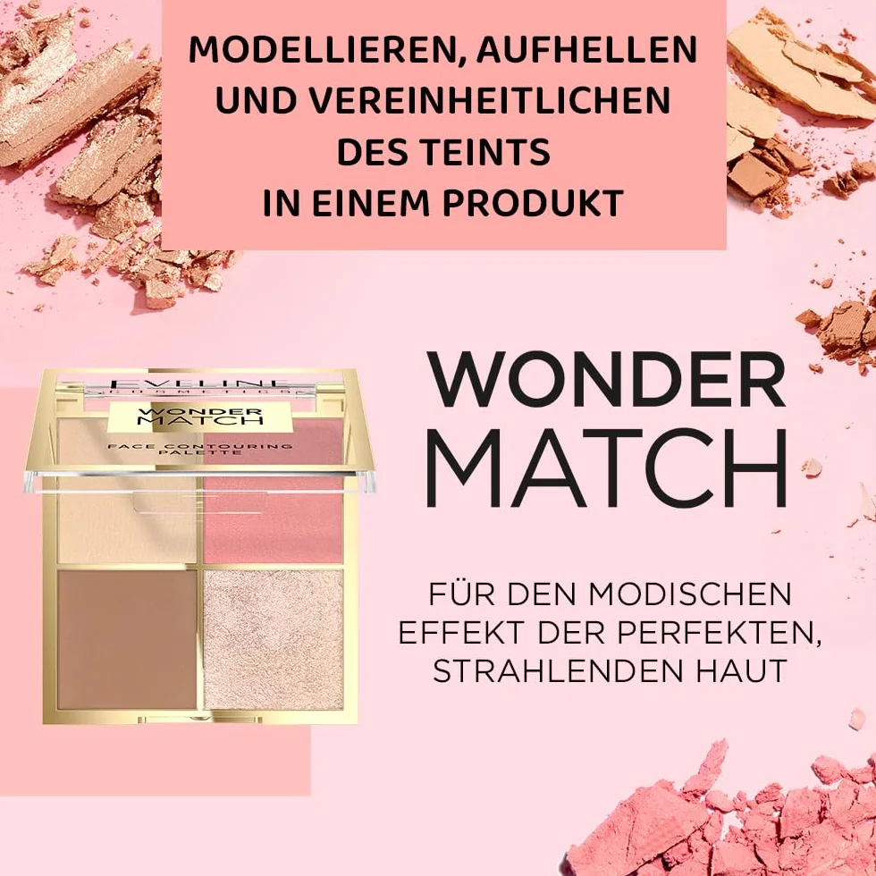 Eveline Cosmetics Wonder Match wielofunkcyjna wegańska paleta do twarzy z bronzerem, różem, rozświetlaczem i pudrem utrwalającym – o zapachu czekolady