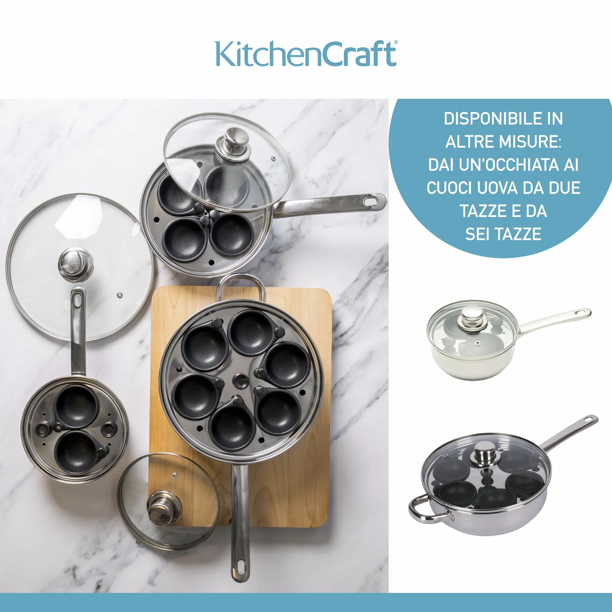 KitchenCraft Patelnia do gotowania jajek z nieprzywierającą powłoką indukcyjną, stal nierdzewna, pasuje do 6 jajek, 26 cm, srebrna