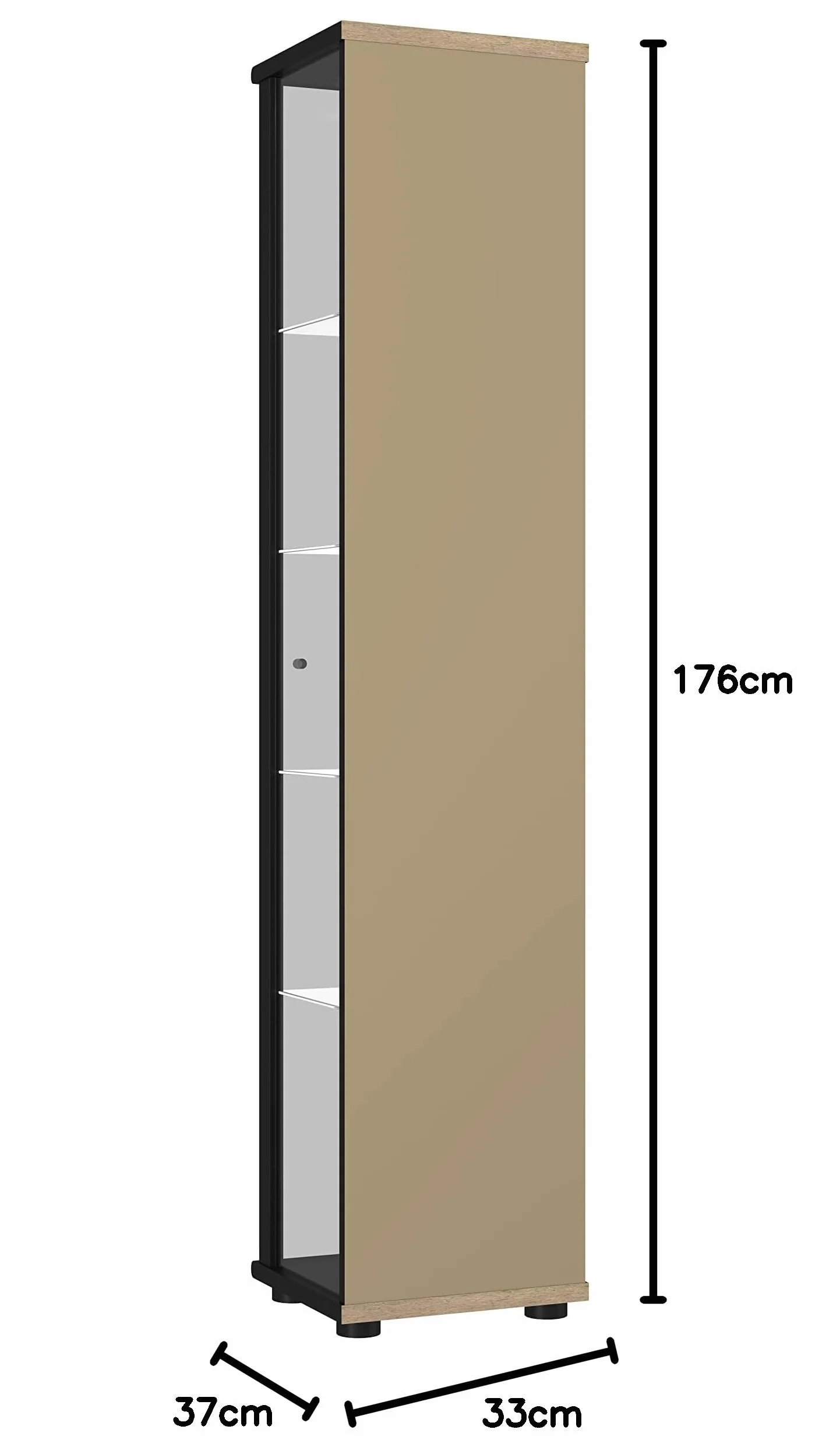 witryna szklana w kolorze czarnym (176x37x33 cm) z 4 regulowanymi półkami szklanymi, LED - gablota na modele samochodów czarna - szafka witryna czarna - gablota kolekcjonerska