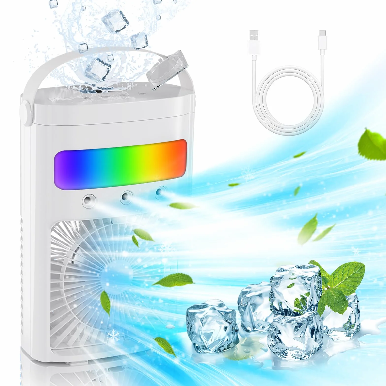 Mobilna klimatyzacja mini klimatyzator przenośny 700 ml chłodnica powietrza parowego 3 prędkości wentylator z chłodzeniem wodnym 7 LED USB Air Cooler czarny