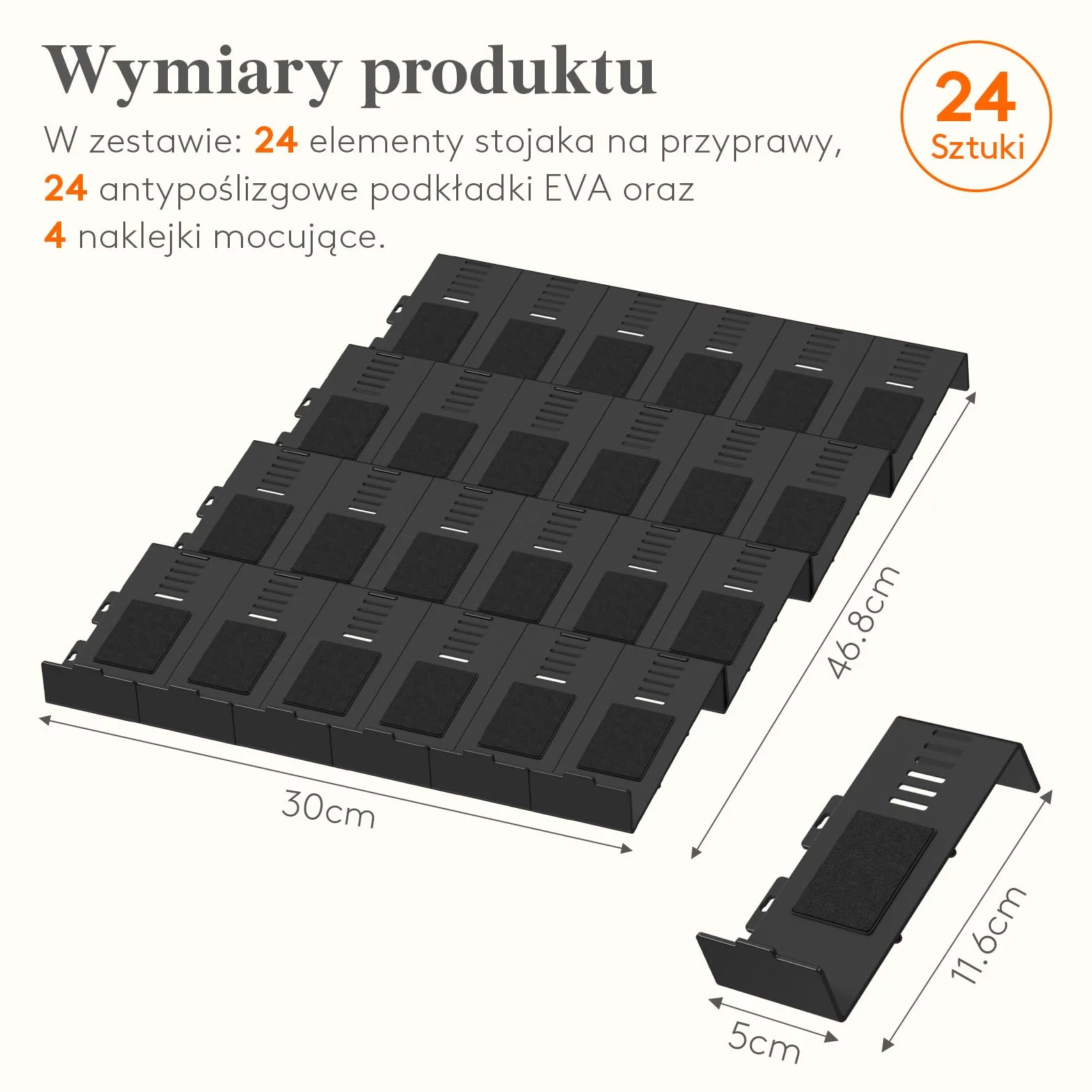 Lifewit Organizer na Przyprawy do Szuflady, 24 Sztuki, Regulowana Wkładka Antypoślizgowa, Czarny