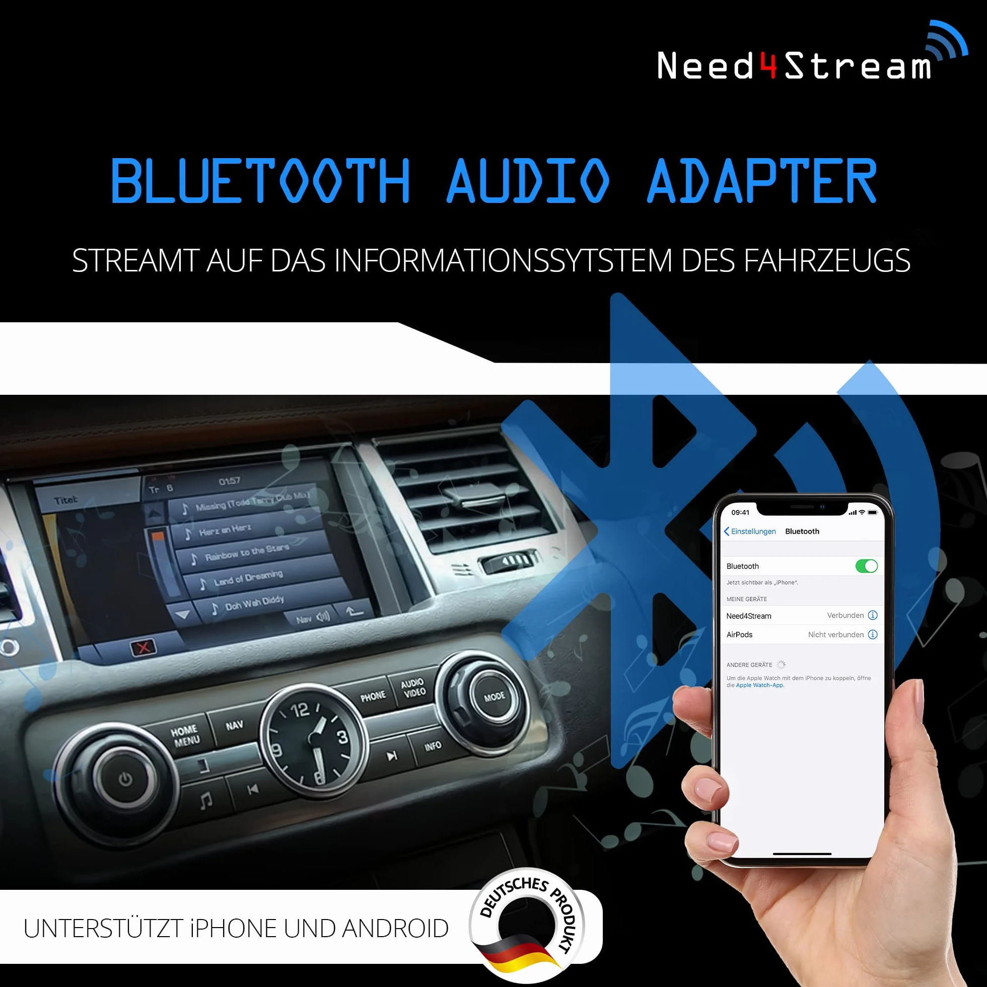 N4S300-LR adapter Bluetooth do samochodu, z listą utworów, kompatybilny z Range Rover III, Sport i Defender, Land Rover Discovery 3 i 4, iPhone i Android