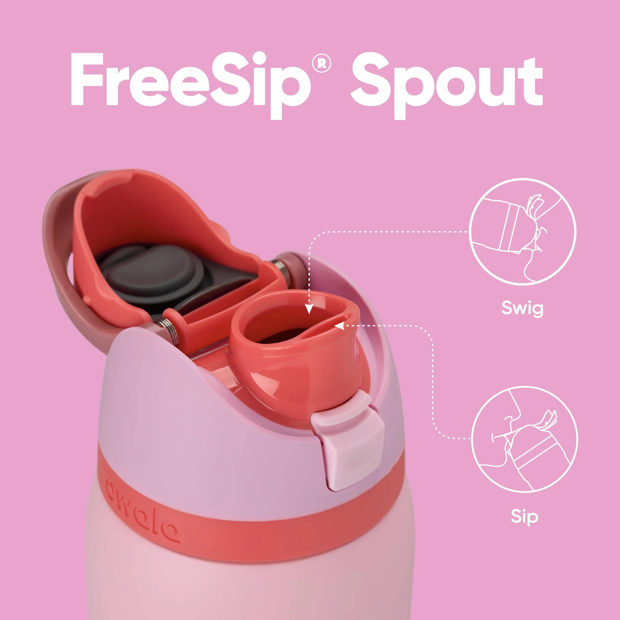 Owala FreeSip Izolowana butelka na wodę ze stali nierdzewnej ze słomką, do uprawiania sportu i podróży, sportowa butelka na wodę bez BPA, 900 ml, różowa, Angel Food Cake