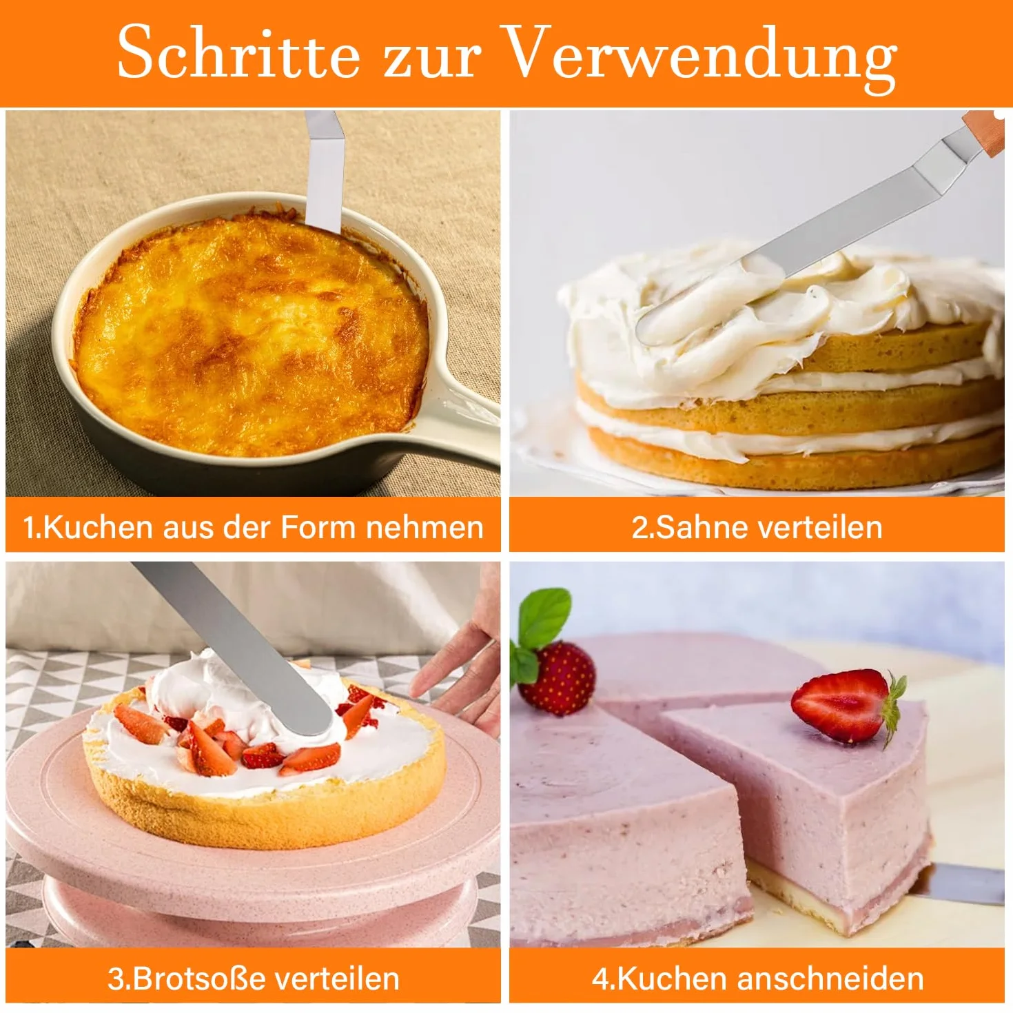 Onperpoe Paleta kątowa do tortów, ze stali nierdzewnej, nóż do tortów, nóż do tortów, 2 różne rozmiary