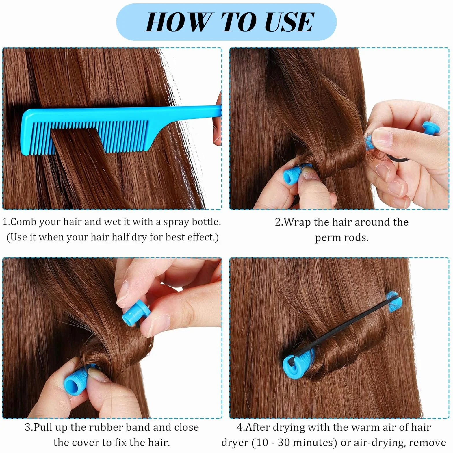 81 sztuk małych wałków do włosów Heatless Hair Curlers, zestaw wałków do włosów 20 cm na stałe, bezgrzejne loki z nasadką i elastyczną opaską z grzebieniem, idealne do użytku domowego lub