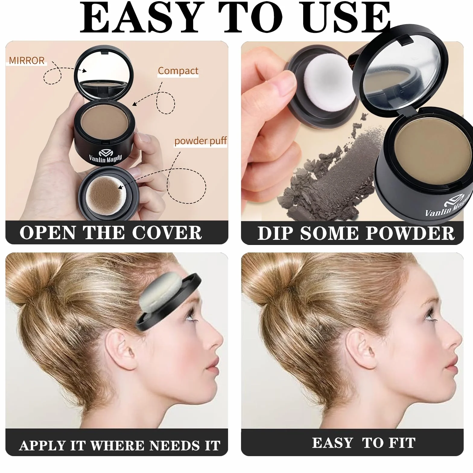 Instantly Hairline Powder, wiatroszczelny, odporny na pot, korektor do cebulek włosów, korektor do powtarzających się linii włosów, profesjonalna linia włosów z lusterkiem do puff-02 GB