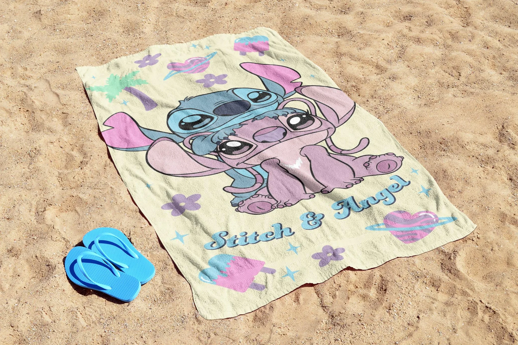 Jay Franco Disney Lilo i Stitch ręcznik plażowy 100% bawełniany 71x147 cm miękki ręcznik kąpielowy żółty