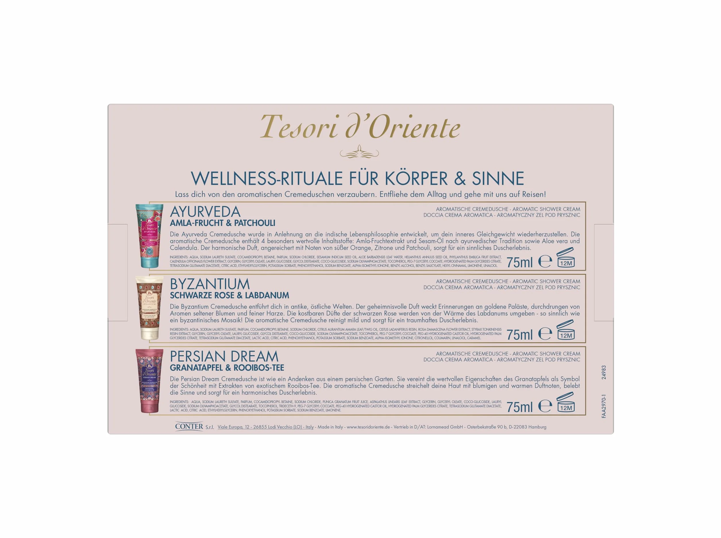TESORI D'ORIENTE Zestaw upominkowy pod prysznic 3 x 75 ml Ayurveda Persian Dream Bizantium