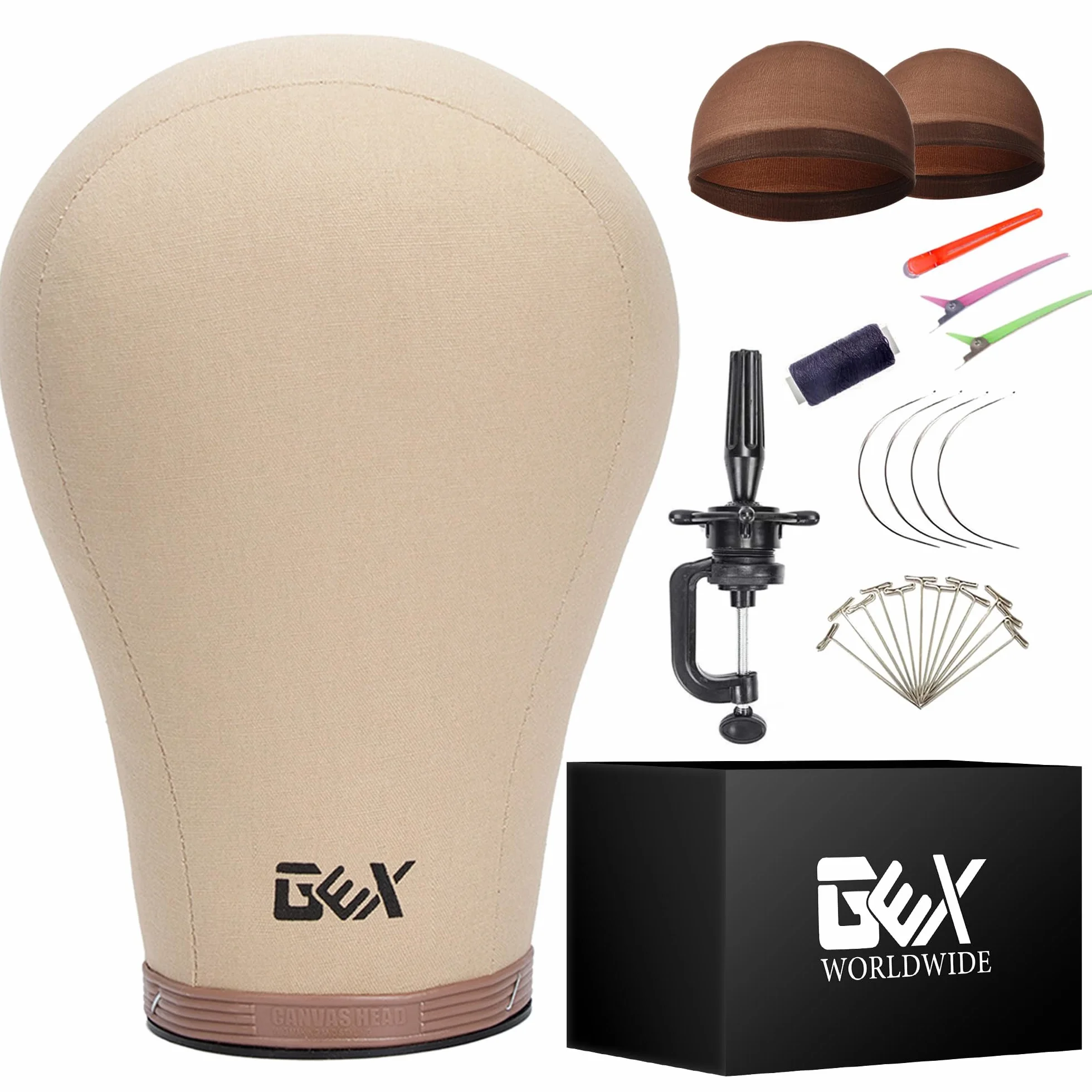 gexworldwide GEX 50.8-61.0 cm Cork Canvas Block Head Manekin Head Wig Display Styling Head With Mount Hole 56 cm
