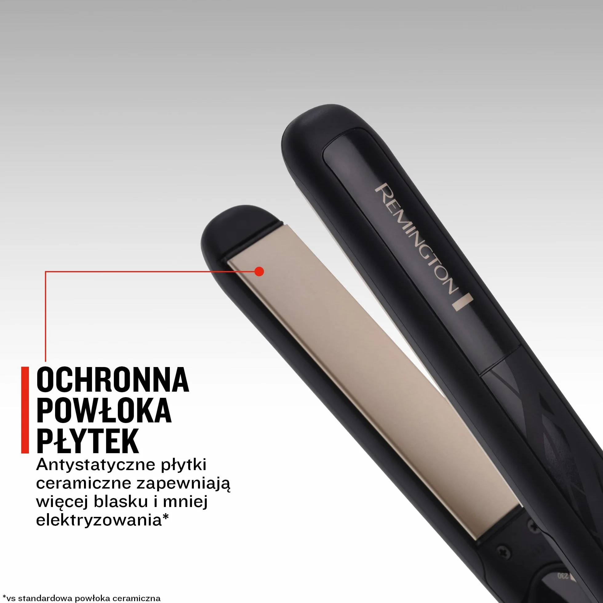 Remington prostownica do włosów z jonizacją, powłoka ceramiczno-turmalinowa, 4x ochrona włosów, zakres temp. 150-230°C, obrotowy przewód 1.8m, etui, moc 40W, czarna, Ceramic Slim S3500