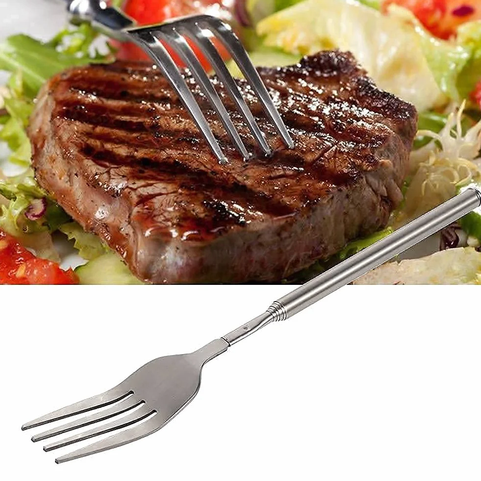 Widelec teleskopowy, widelec wysuwany, widelec do grilla, sztućce z długim widelcem, widelce ze stali nierdzewnej do grilla obiadowego Deser owocowy (22,1~64,6 cm)