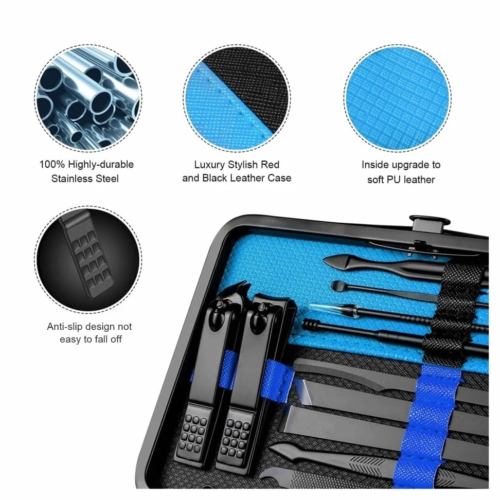 Zestaw do manicure dla kobiet, Stainless Steel Nail Clipper Set,15pcs Manicure Pedicure Kit for Travel(Blue)