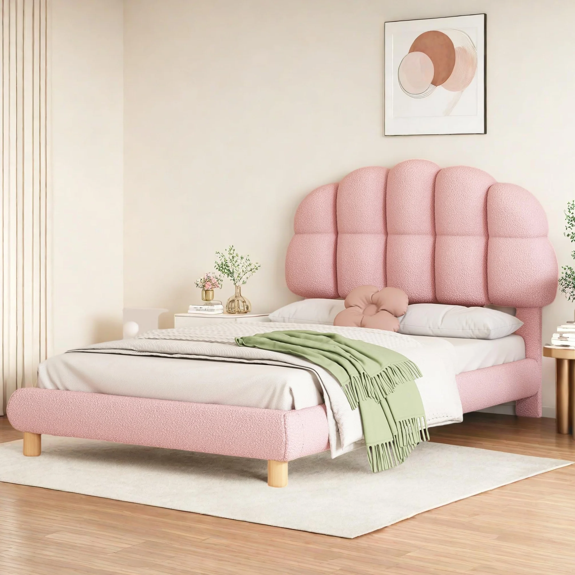 FEEOHOME Łóżko dziecięce 90x200 cm tapicerowane welurowe różowe