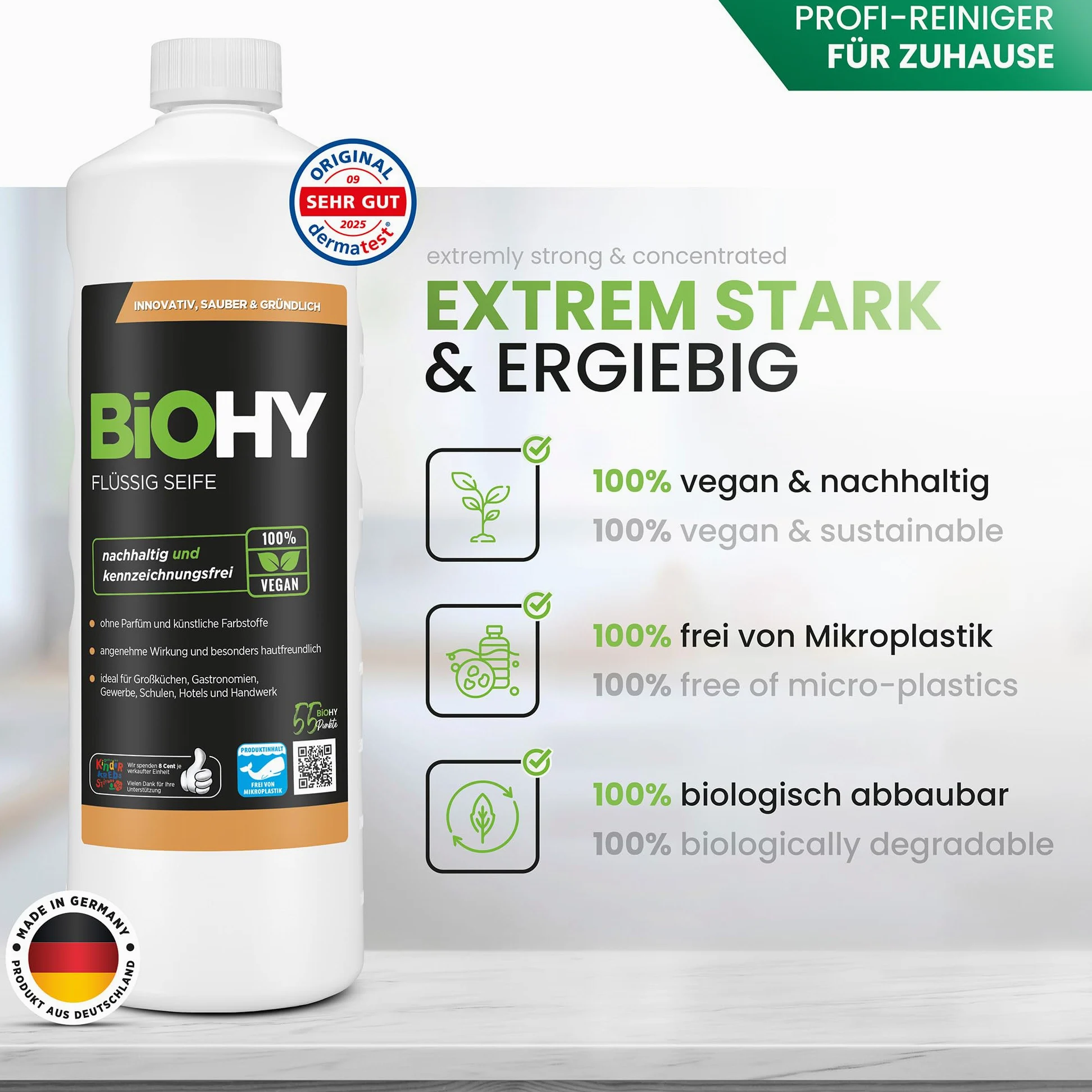 BiOHY Mydło w płynie (12 x 1 l) | delikatne dla skóry, natłuszczające i płynne mydło do rąk | nie zawiera fosfatów | bezzapachowe | nadaje się również do twarzy | bez perfum i barwników