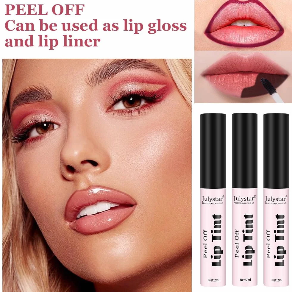 LOPHE Lip Tint Peel Off, zestaw 3 kolorów do ust, dla kobiet Odcień do ust, wodoodporny, matowy wykończony szminką, długotrwały błyszczyk, wymienny błyszczyk do ust (zestaw A)